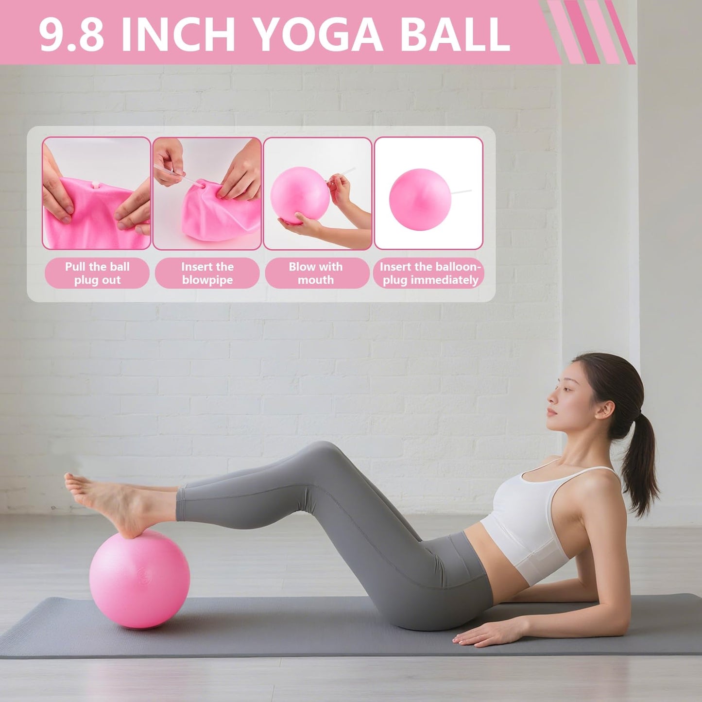 Daywhote Pilates Kit at Home 10PCS Pilates Equipment with 11.81Inch Pilates Ring 9.8Inch Ball 5PCS Stretching Strap Risistance Bands Block Gym Bag