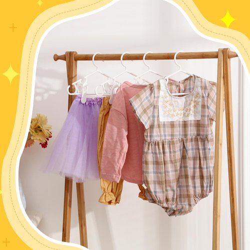 Hsei 5/10/40 Pack Baby Hangers with 10/20/80 Clips, Plastic Kids Pants Hangers for Nursery Closet Top and Bottom Clothes Hanger Set for Newborn Infant Toddler(30 Packs Total,White,10.6 Inch)