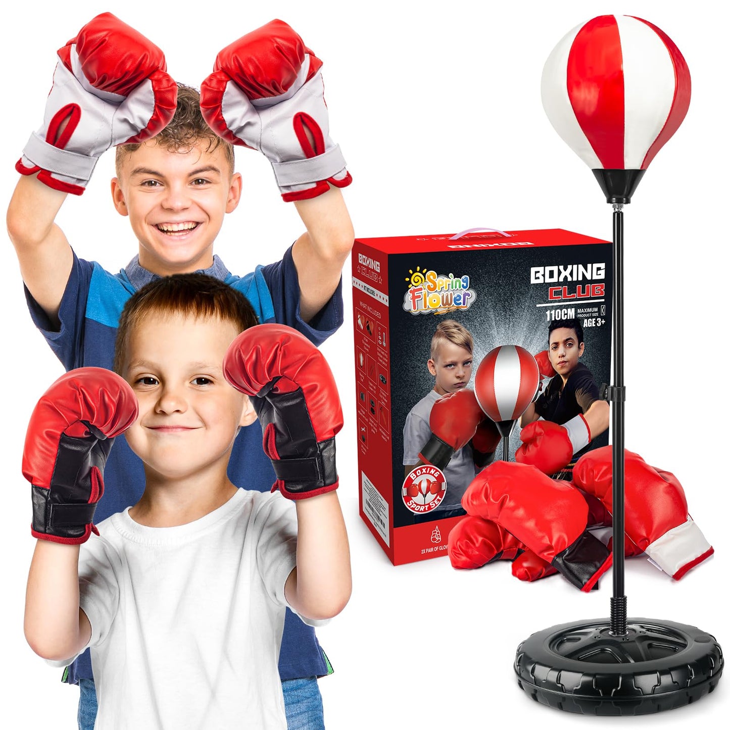 Springflower Big Punching Bag for Kids Included 2 Pack Boxing Gloves, Boxing Toys for Boys, Boxing Bag Sets with Height Adjustable Stand, for Boys & Girls Age 5 6 7 8 9 10 Years Old