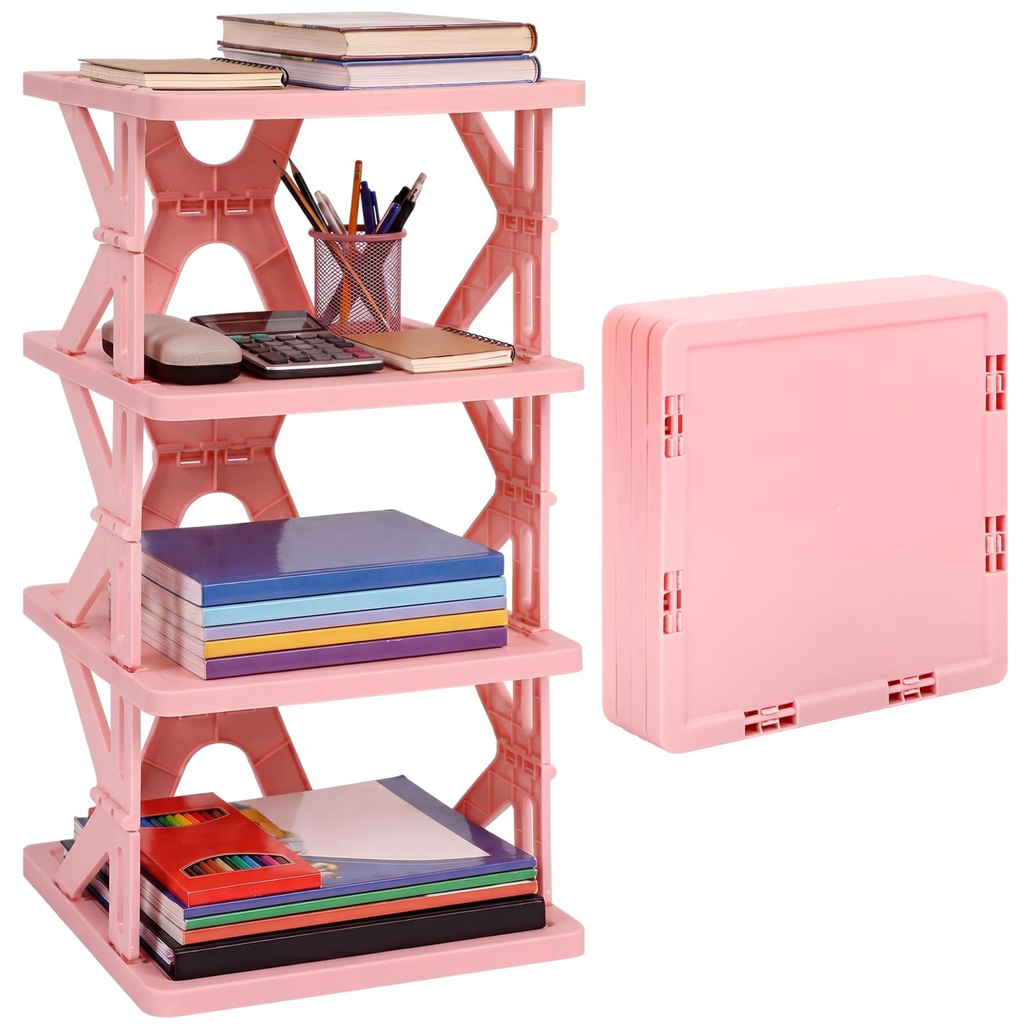 Lineshading 4 Tier Foldable Locker Organizer Shelf Foldable Storage Shelves Locker for School, Office, Gym Lockers, Dorm Room, Multi-Layer Shoe Gear Tower, Heavy-Duty No-Tool Portable Shelf(Pink)