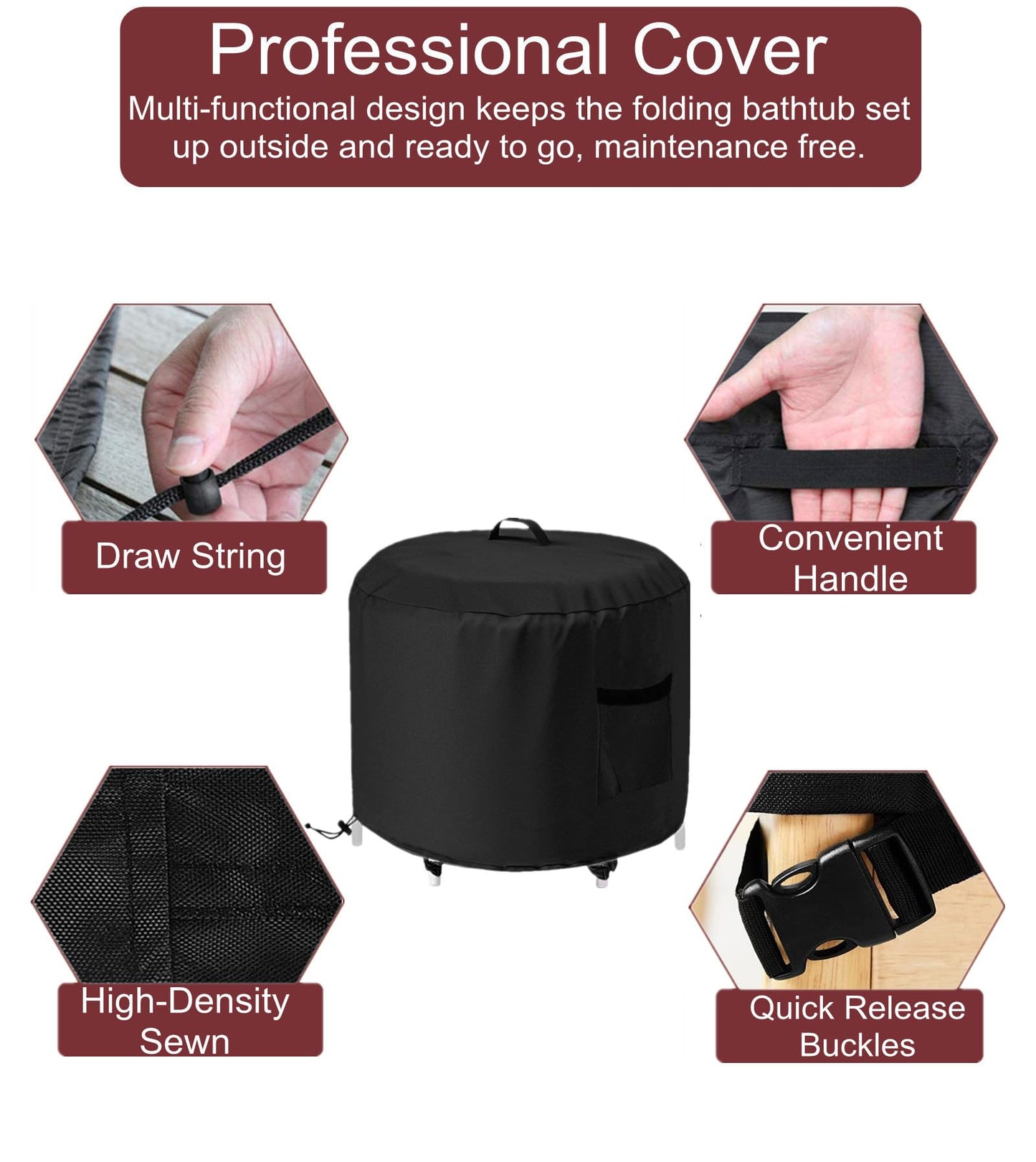 GS Alderaul Portable Ice Bath Tub Cover - Dustproof, Waterproof with Windproof Hem - Outdoor Ice Bath Barrel Cover for Cold Plunge Tub