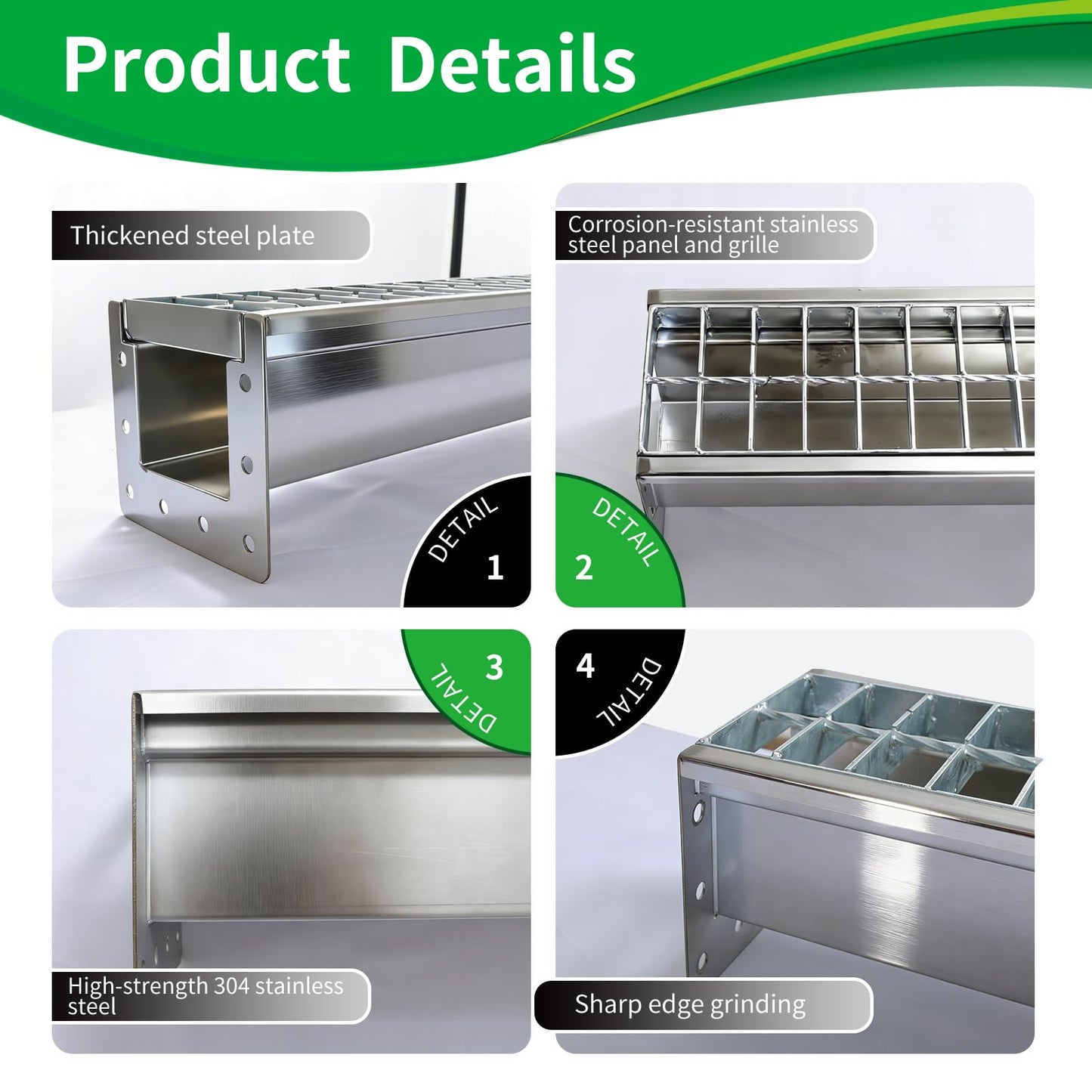 304 Stainless Steel Channel Drain with Galvanized Steel Drain Grate, Heavy-Duty B125 39.4×5.9×5.5in Trench Drain System for 3”Pipe, Channel Drain Kit for Driveway, Outdoor, Yard,Garage, Parking Lot