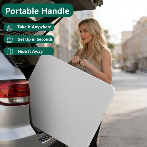 FurniEdge 6ft Folding Table with Handle, Heavy Duty Plastic Table, 300 lbs Portable Table, Reinforced Steel Legs, High Density Plastic, Ideal for Parties, Picnics, Weddings,Camping (White)