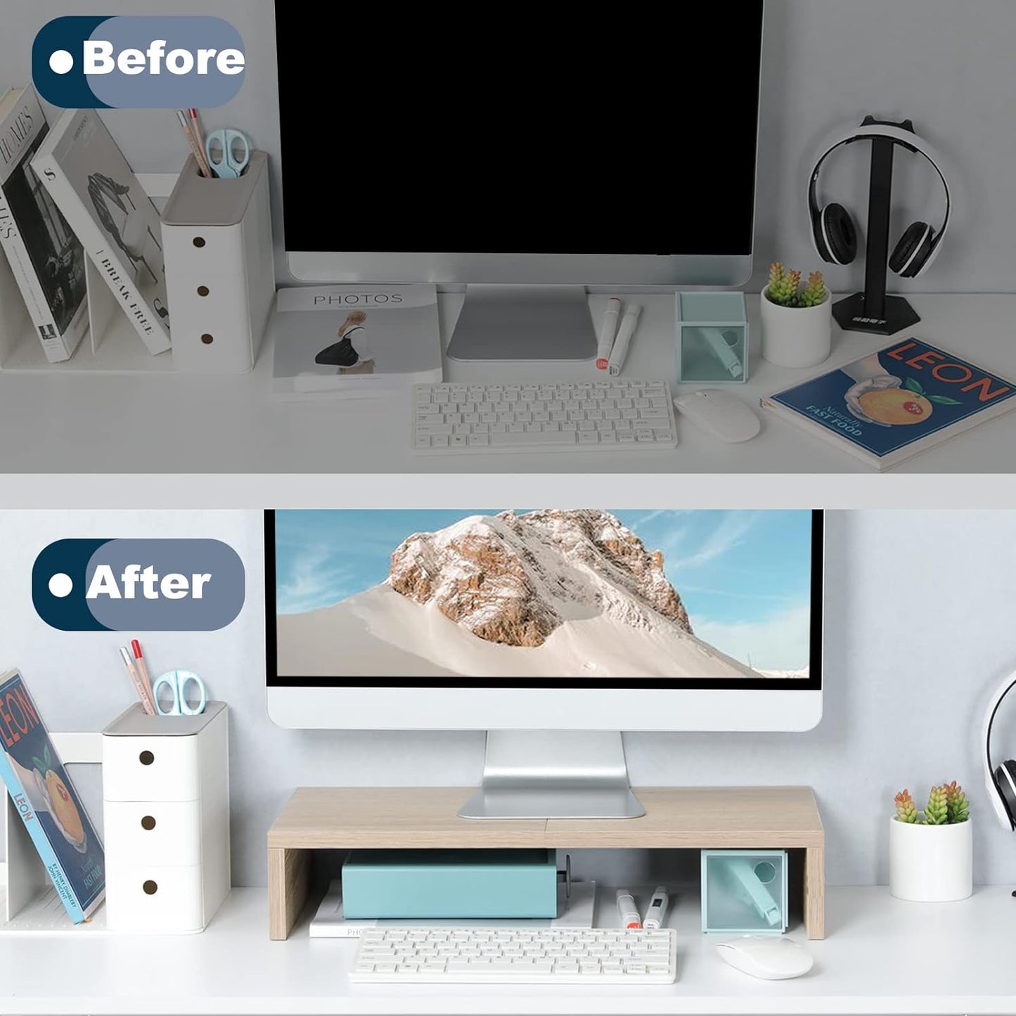 20 Inch Cozy TEAMIX Wood Monitor Stand Riser, Wooden Desktop Stand for PC/TV/Laptop/Printer, Monitor Riser
