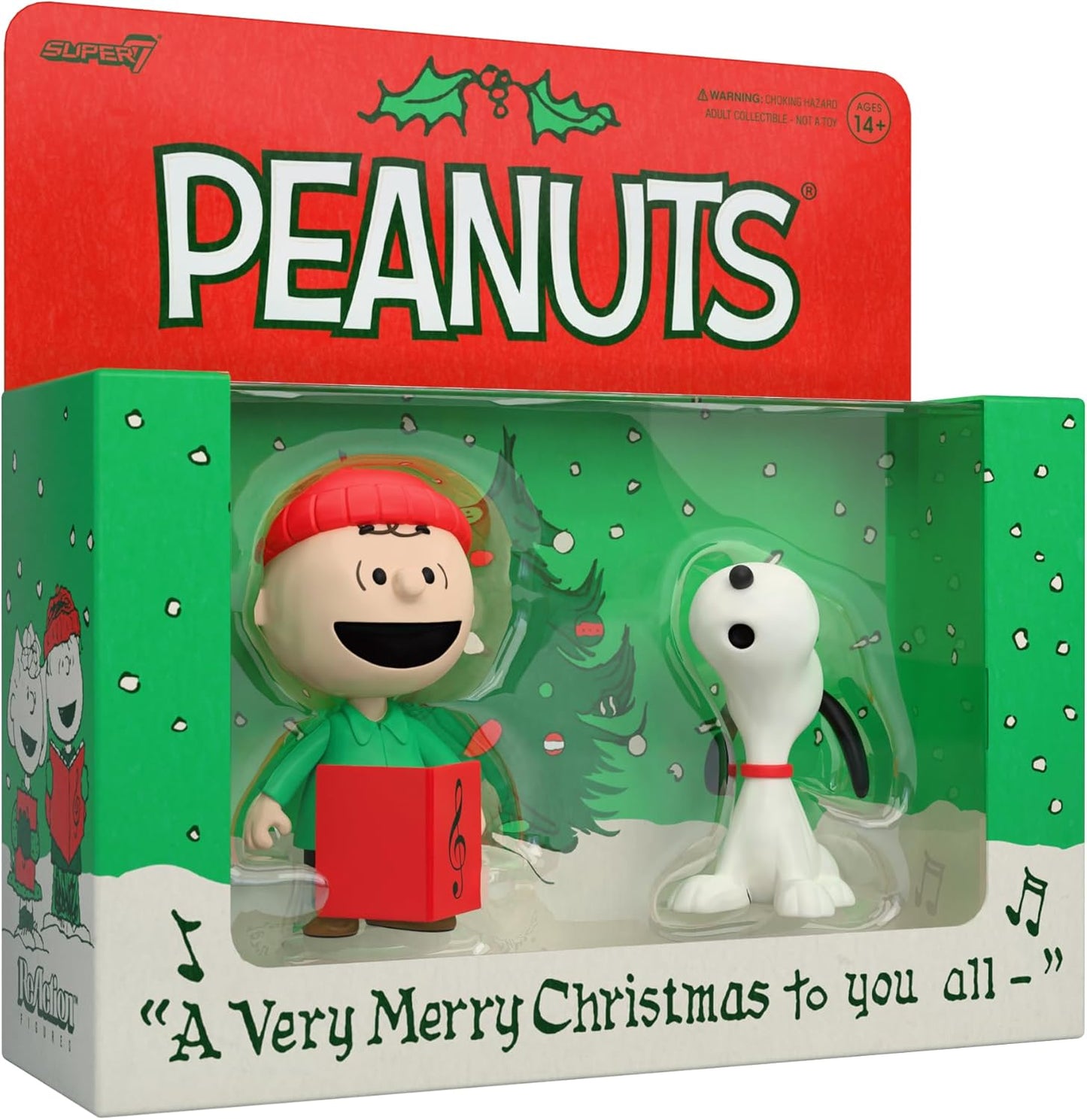 Super7 Reaction Figures | Peanuts Charlie Brown & Snoopy Caroling - 3.75" Collectible Action Figures (2 Pack)
