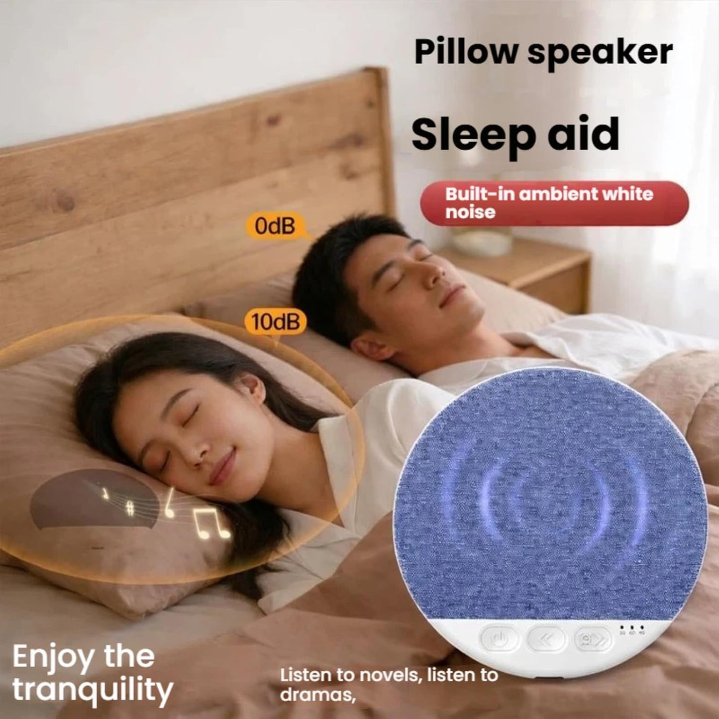 BXUJFFABS 10-Hour 1.7 oz Bluetooth Pillow Speaker, Mini Portable Under-Pillow Sleep Sound Machine with Stereo Bass