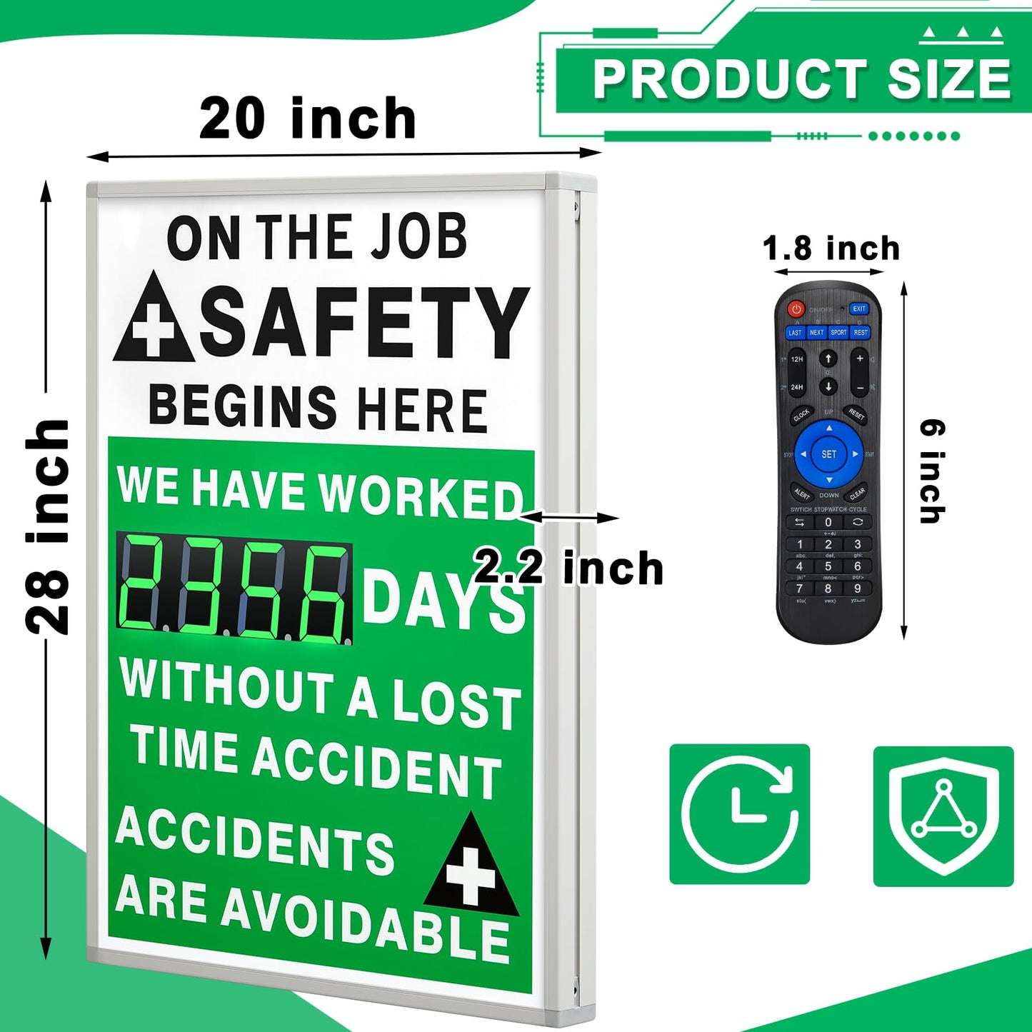 Days Safety Is The Priority Without Accident Sign Electronic Safety Scoreboard 28" x 20" with Remote Control Safe Scoreboard Sign Days Without a Lost Time Accident Are Avoidable(English Style)