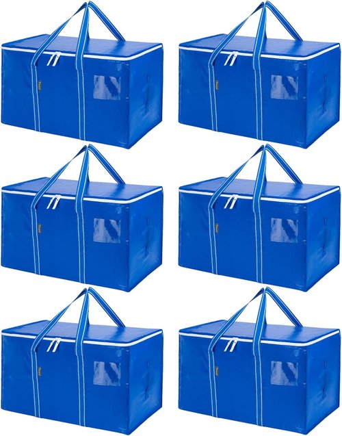 BALEINE Heavy-Duty Oversized Moving Bags - 6-Pack with Reinforced Handles for Clothes & Supplies | Royal Blue