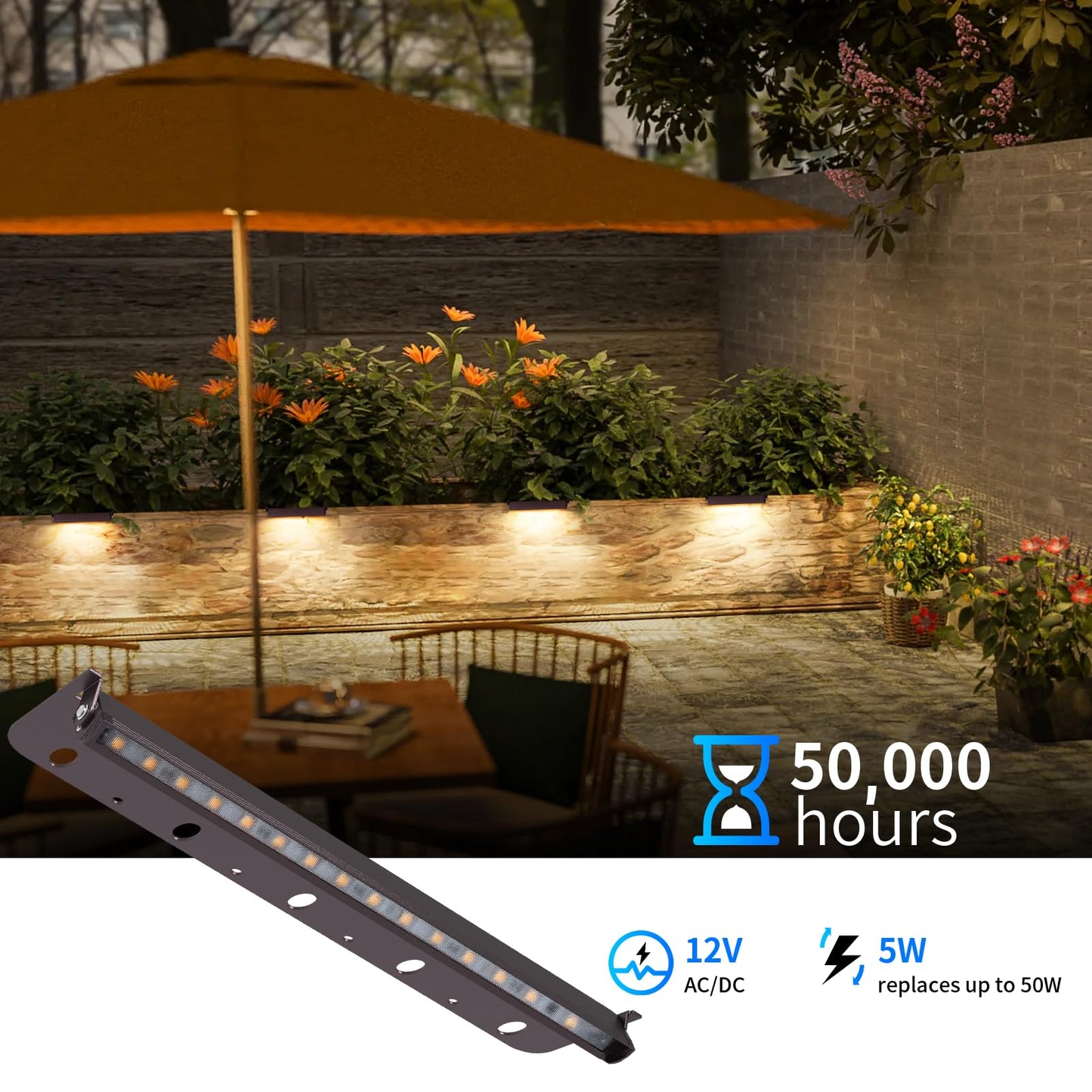 Kwinmyso 4-Packs 5W 12 Inch LED Hardscape Paver Lighting,12V AC/DC Low Voltage Retaining Wall Lights,LED Landscape Lighting,2700K Soft White Outdoor Step Light,50,000 Hours Lifespan