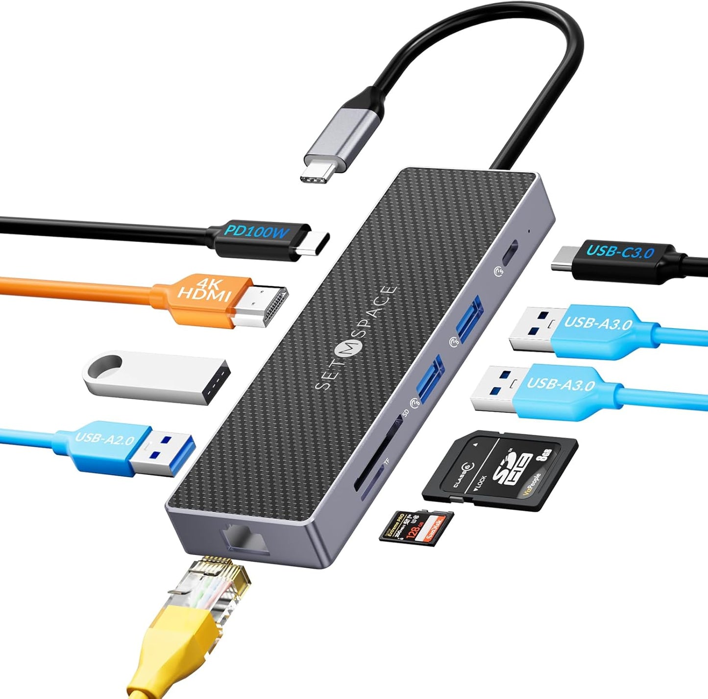 SETMSPACE 10 1 1000M, 100W, 3.0, 4 7.87in USB C Docking Station, Laptop Docking Station in with Ethernet USB C Hub