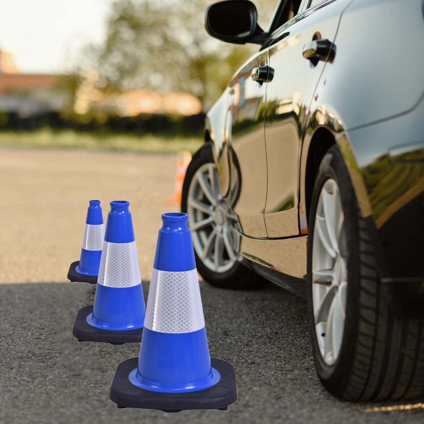 OranclUS 8 Pack 12 Inch Blue Safety Cones Durable with Black Base, Driveway Markers, Skating Practice, Pet Agility Training, Parking Lot Use (8, Blue, 12 Inch)