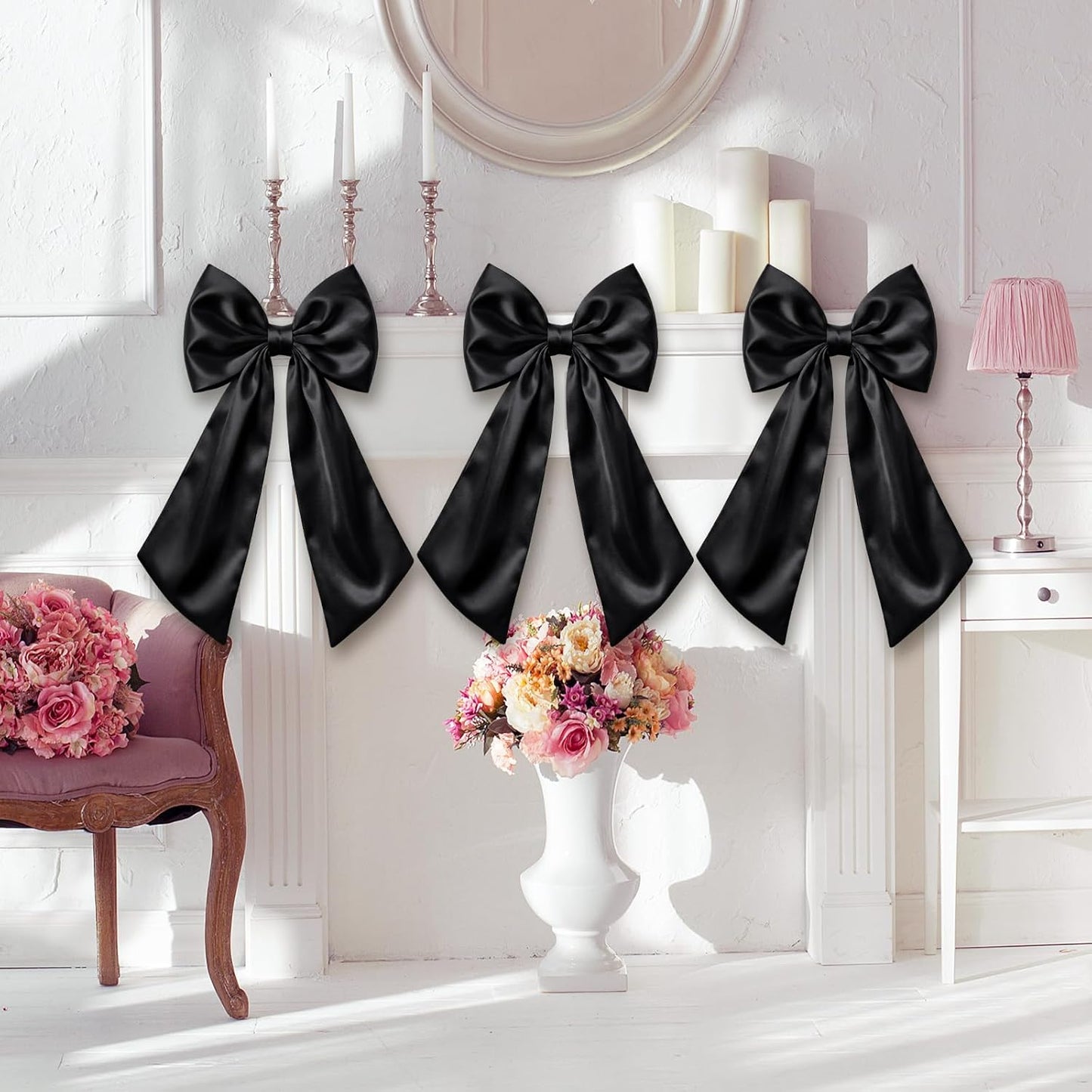 Suncalla Large Satin Bow Decorations - 3 Pcs 2 FT Hanging Wall Decor for Weddings & Parties | Black