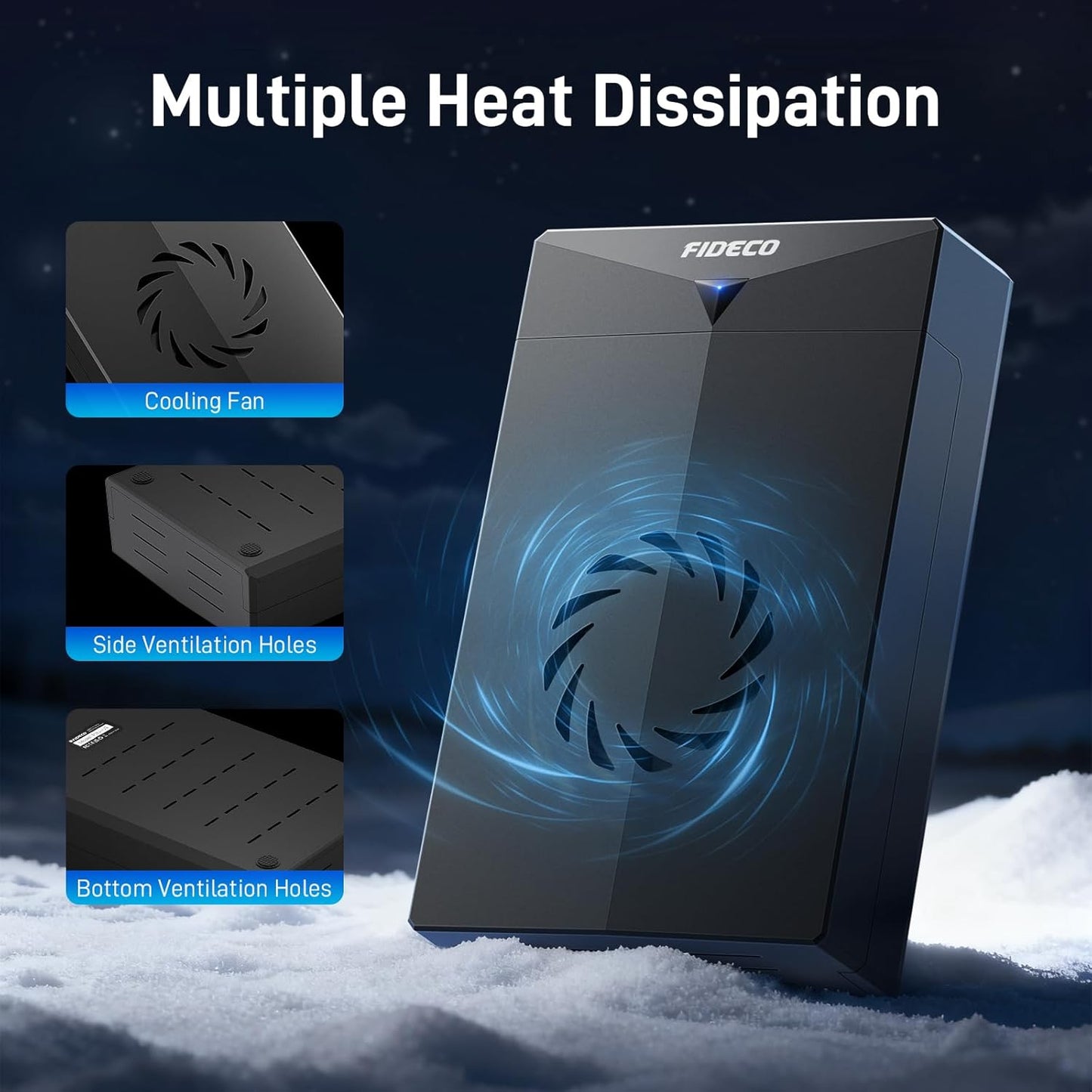 FIDECO 3.5 2.5 inch 12V Hard Drive Enclosure for or SATA HDD SSD, SATA to USB Adapter with Cooling Fan, External HDD