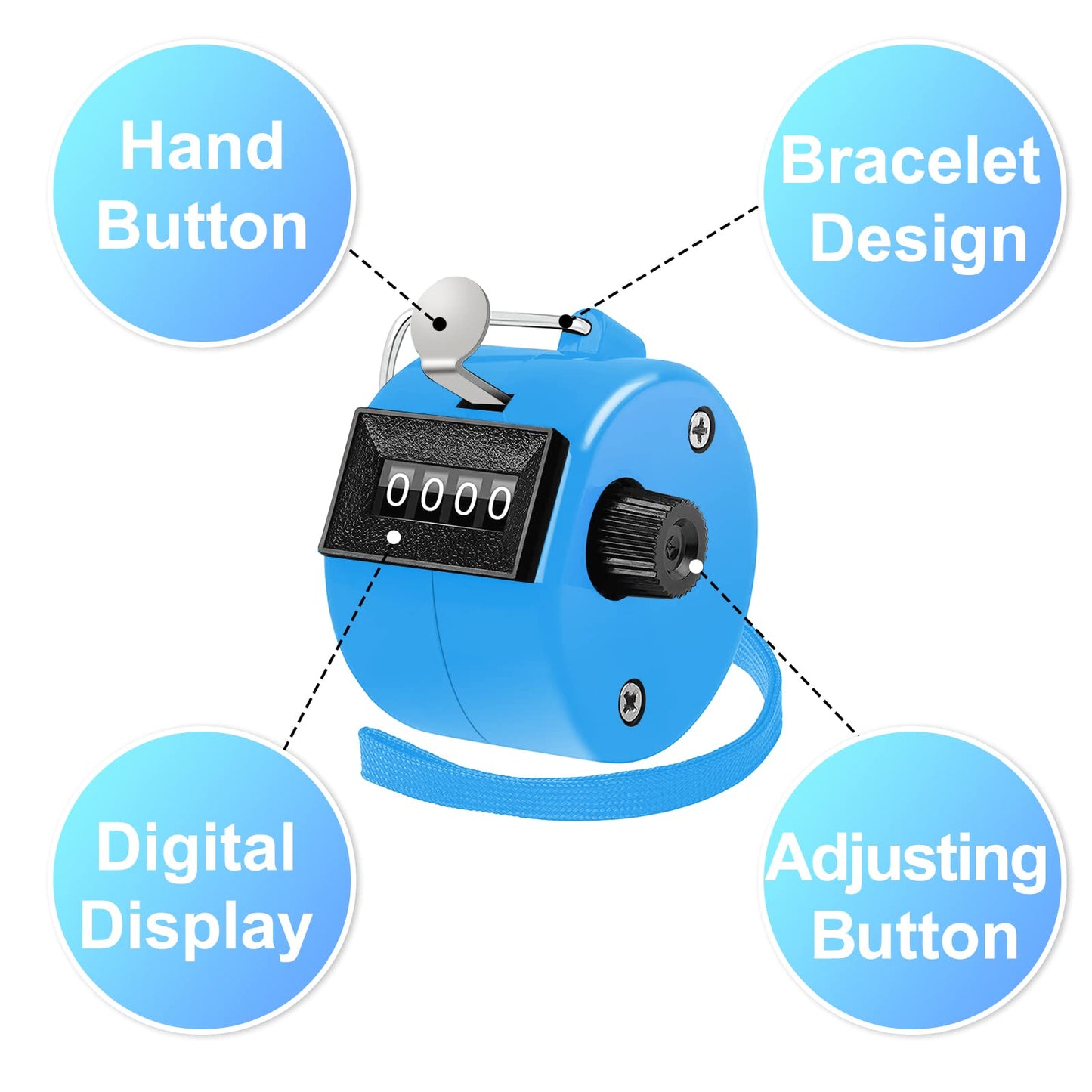 BeautyChen 3pcs Clicker Counters 4-Digit Number Count with Wrist Rope Mechanical Palm Hand Tally Counter Pitch Counter for Sport Row, Coaching, Knitting, Lap, Fishing, Golf, Sports Events Office