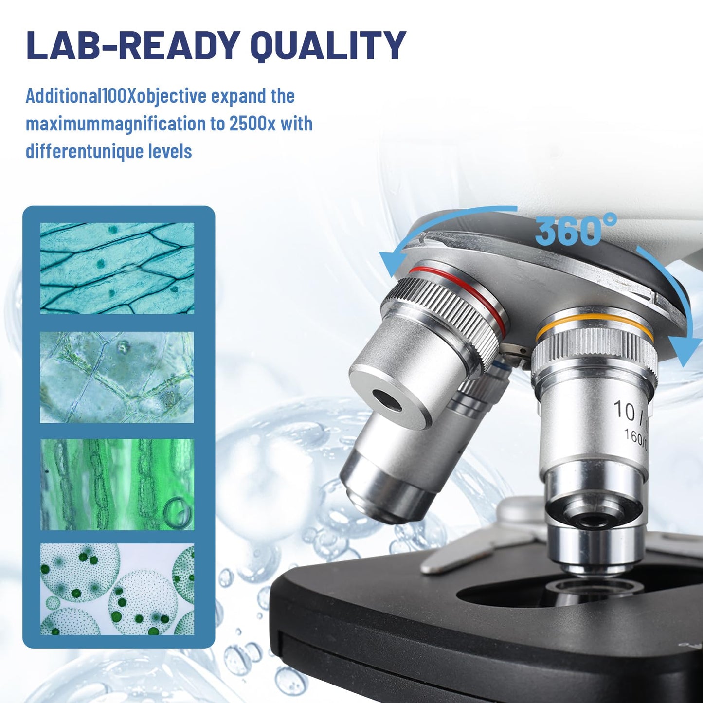 Lab Compound Trinocular Microscopes 40X-2500X Magnification with10 inch LCD,6MP Electronic Eyepiece, 0.5X CTV High Definition Adapter,Two-Layer Mechanical Stage,10X 25X Eyepiece