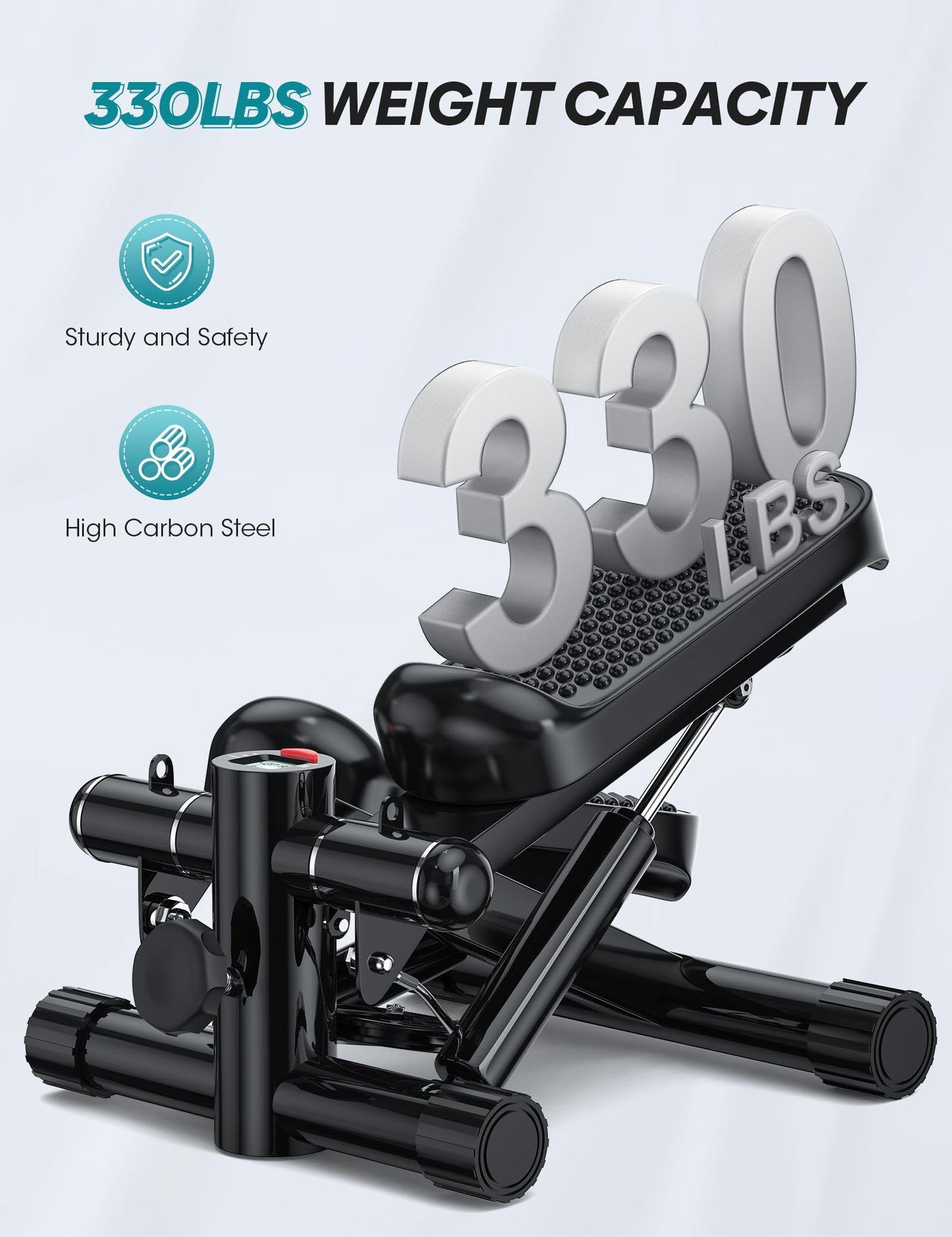 Steppers for Exercise at Home, Mini Stepper with Resistance Bands, Portable Stair Stepper 330LBS Weight Capacity, Adjustable Height Stepper Machine with LED Monitor for Full Body Workout