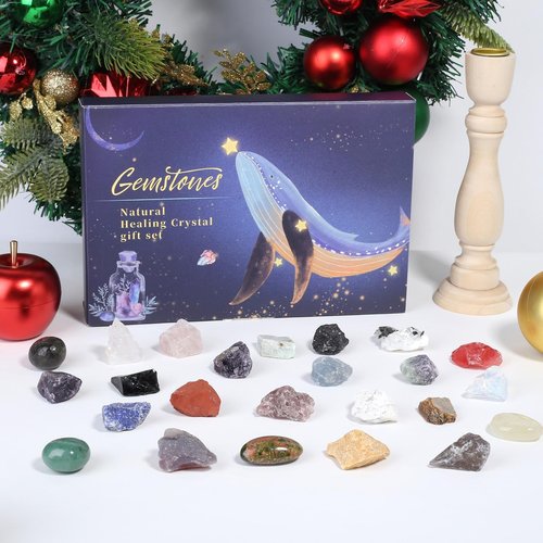 DUQGUHO Crystal Advent Calendar 2025 - 24-Day Countdown with Gemstones for Yoga & Meditation