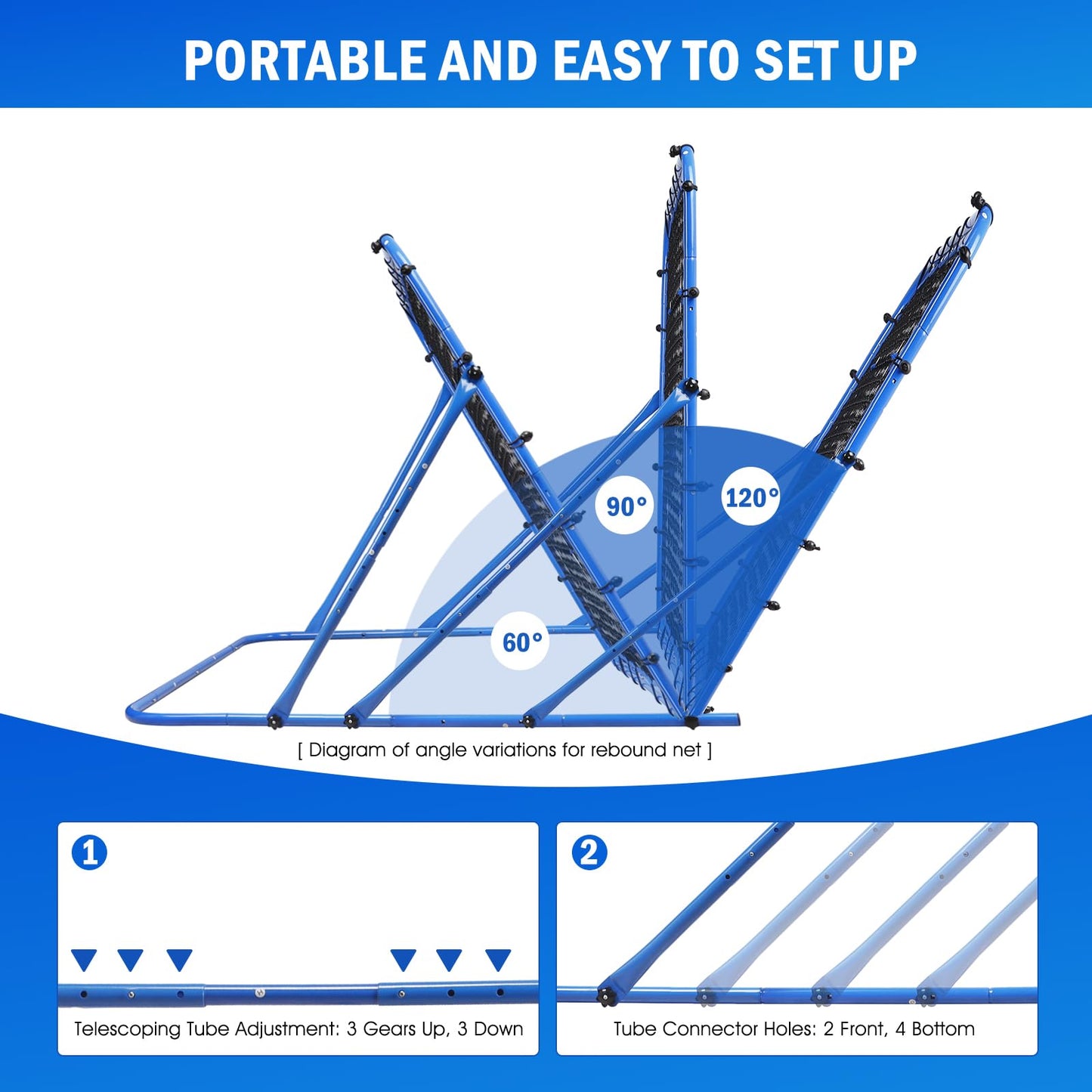 4x4FT Soccer Baseball Rebounder Net, Volleyball Softball Rebound PitchBack Net Quick-Switch Angle Soccer Training for Control, Passing Practice, Lacrosse Bounce Back Rebounder Gifts Trainer Equipment