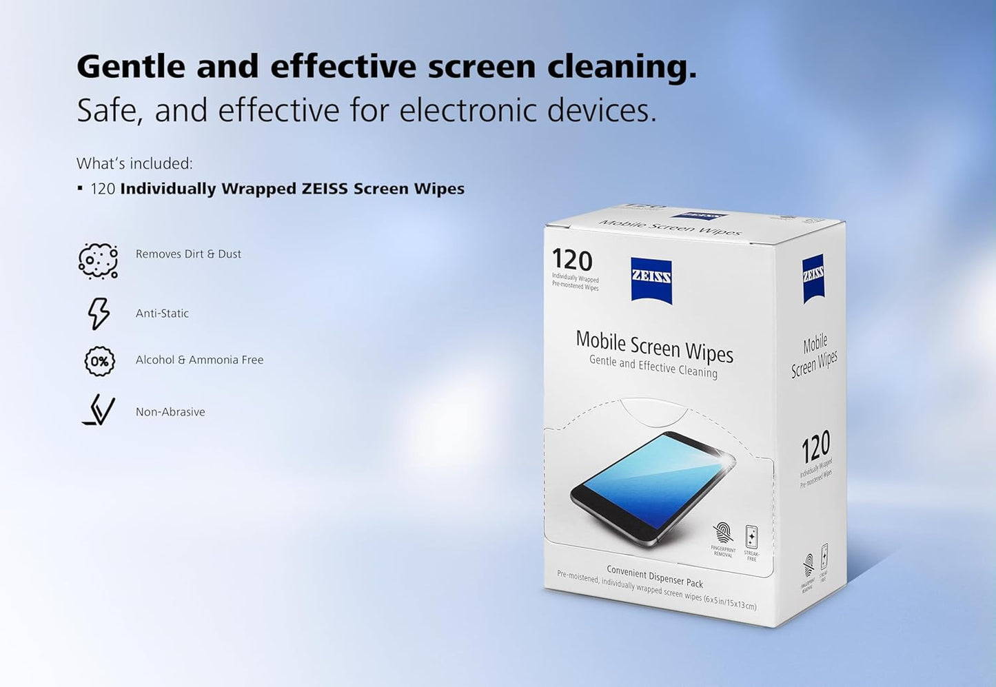 120 Count ZEISS Pre-Moistened Wipes, Screen Cleaner