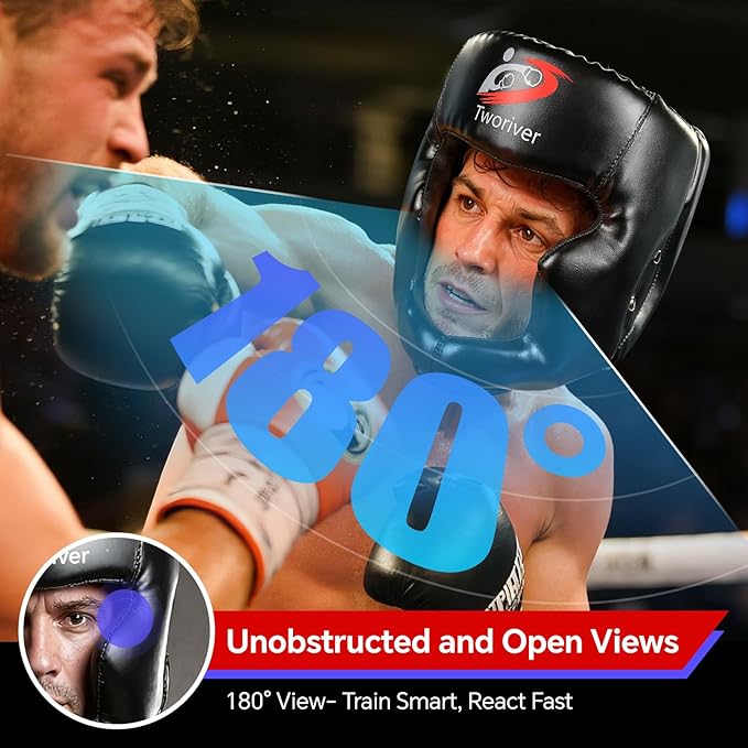 Boxing Headgear 1 or 2 Pack, One Size Fits All Ages MMA Headgear, Closed Type Boxing Helmet, Sparring MMA Muay Thai Kick Brace (Black-Black)