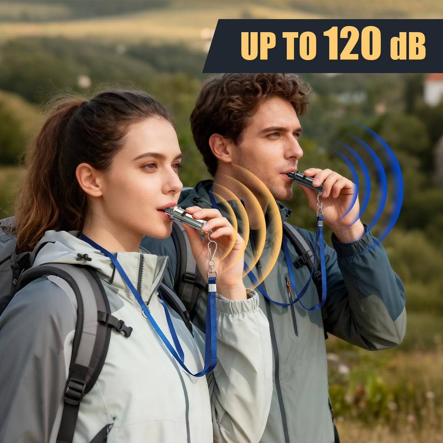 Nihtdoy Emergency Whistles 2 Pack, 120dB Pealess Solid Iron Safety Whistles with Nylon Lanyards & Case, Black Coated & Silver, for Hiking, Camping, Coaching, Emergency Kits