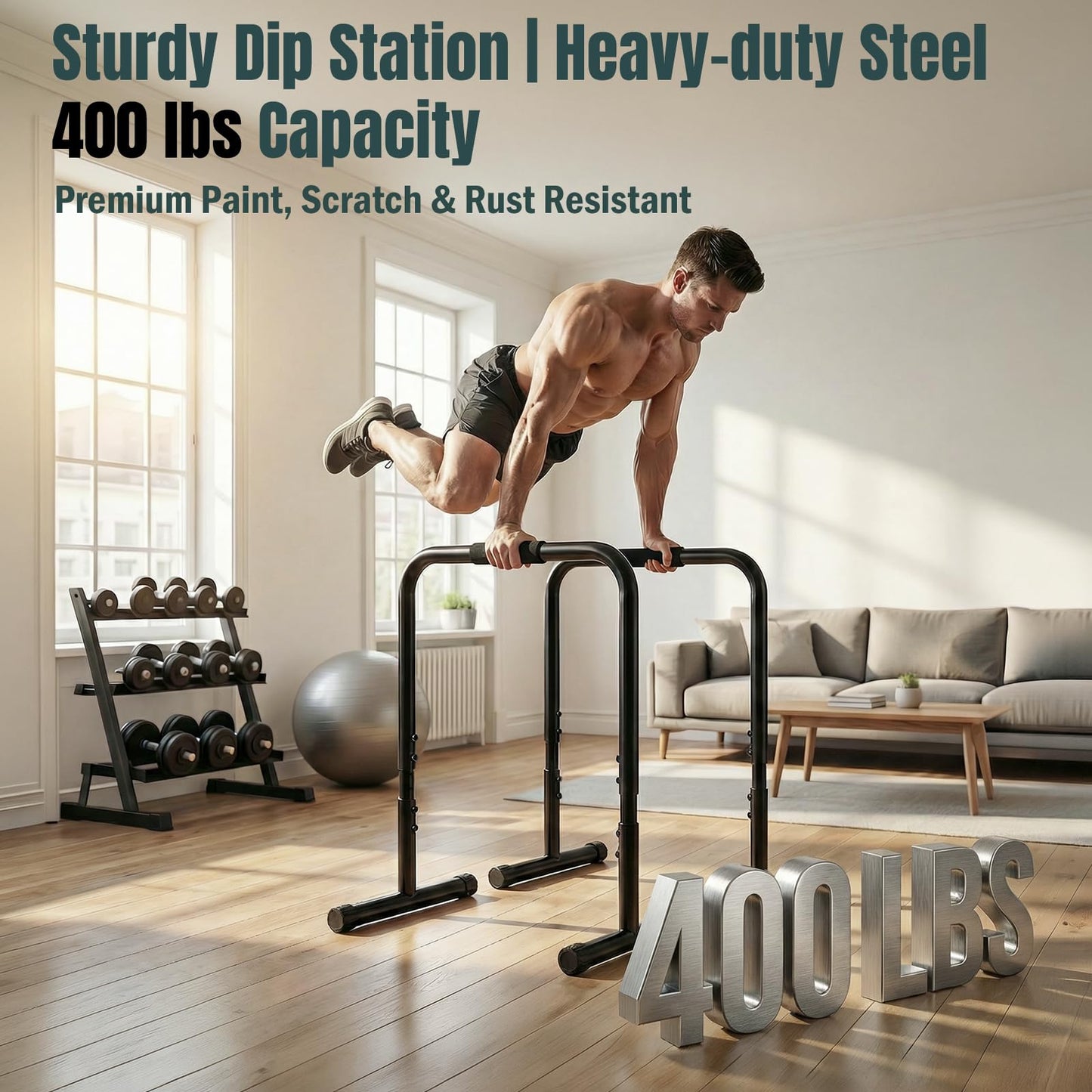 OLIXIS Dip Bar, Adjustable Heavy Duty Dip Bar Station with Soft High-Density Foam Handles, Stabilizer Parallel Parallette Bar Fitness Equipment for Home, Gym, Patio, Office(Black)