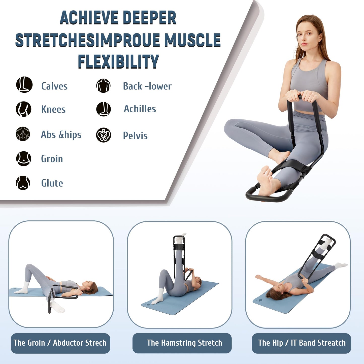 PressLoo Hamstring Stretcher for Knee Extension & Pain Relief, Adjustable Low Back, Calf, Leg & Hip Stretching Device for Flexibility, ACL MCL Surgery Recovery Physical Therapy & Rehab Equipment
