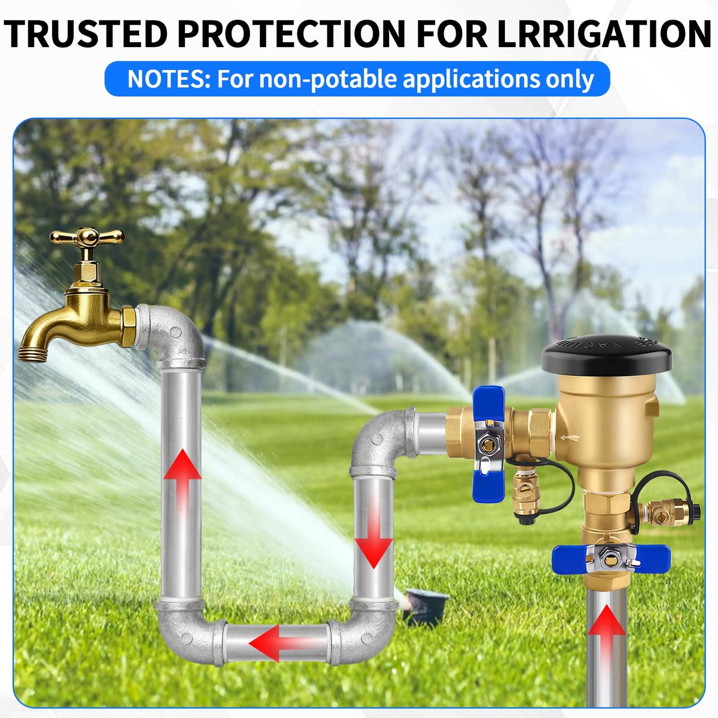 Boltigen 3/4 inch Pressure Vacuum Breaker Assembly for 720A-3/4'' Heavy Duty Brass Sprinkler Backflow Preventer Valve, MAX 400PSI & Anti-Siphon Protection, for Irrigation & Industry Non-Potable System