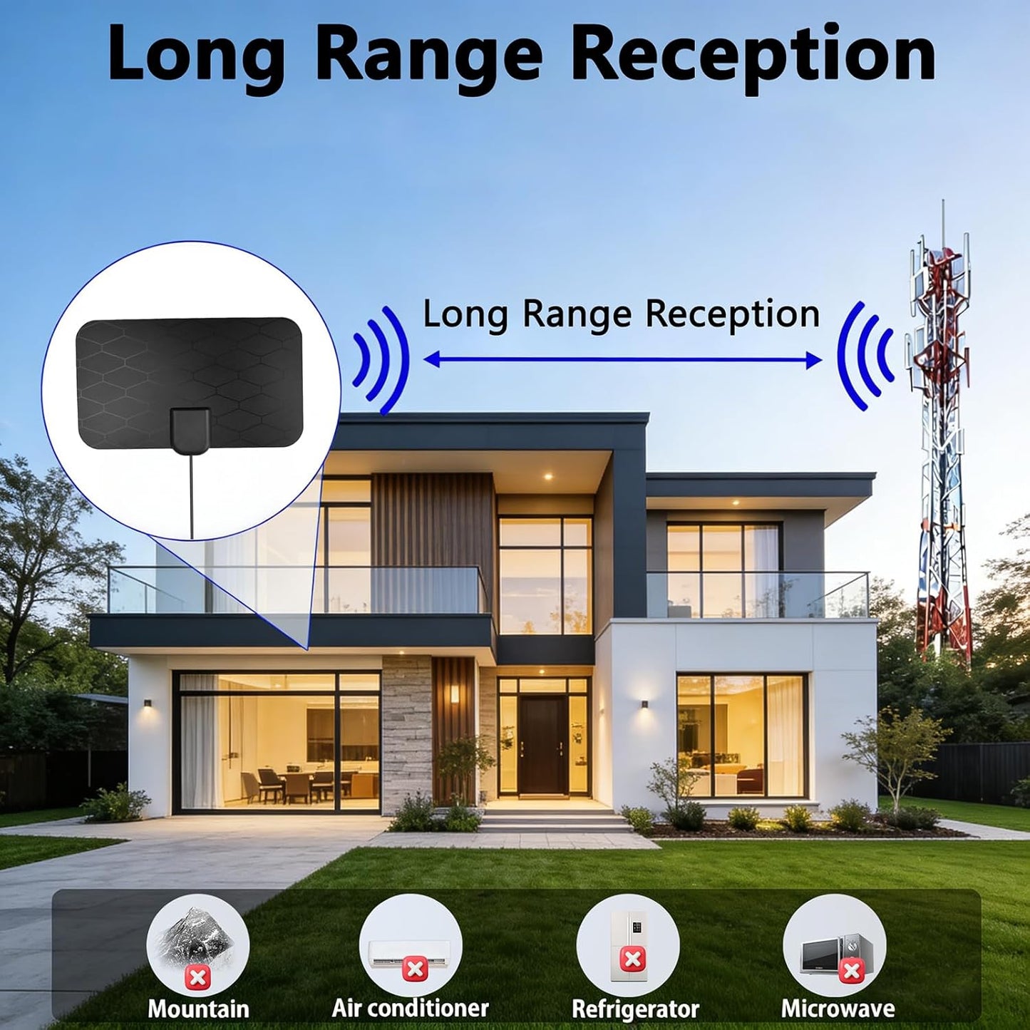 KANGYUE TV,360 4K 1080P 10.5ft Digital Antenna Indoor for Smart Reception, Portable Digital Antenna Indoor for Local