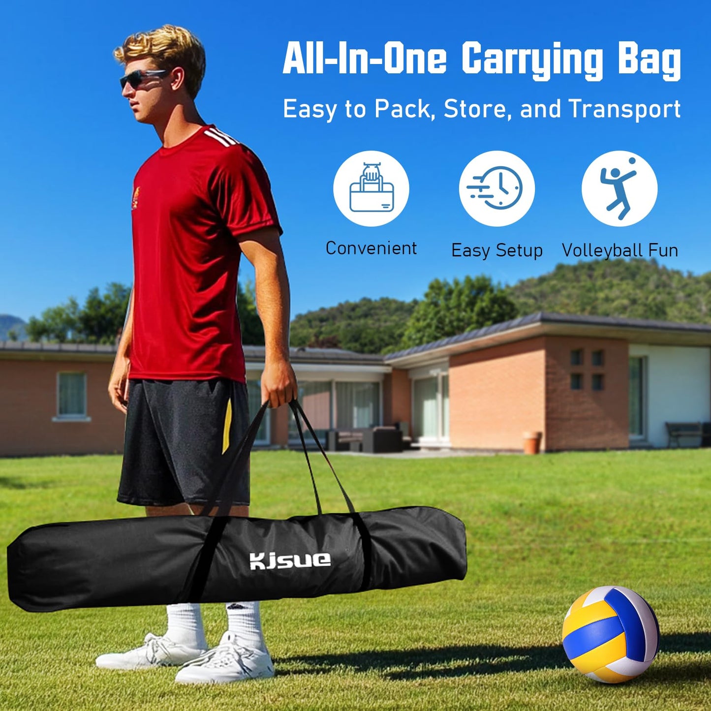 Freestanding Volleyball Net Set for Backyard - 12FT Portable Outdoor Volleyball Net Training Equipment with Soft Volleyball, Pump, Boundary Mark and Carry Bag for Park, Beach Games, Volleyball Sports