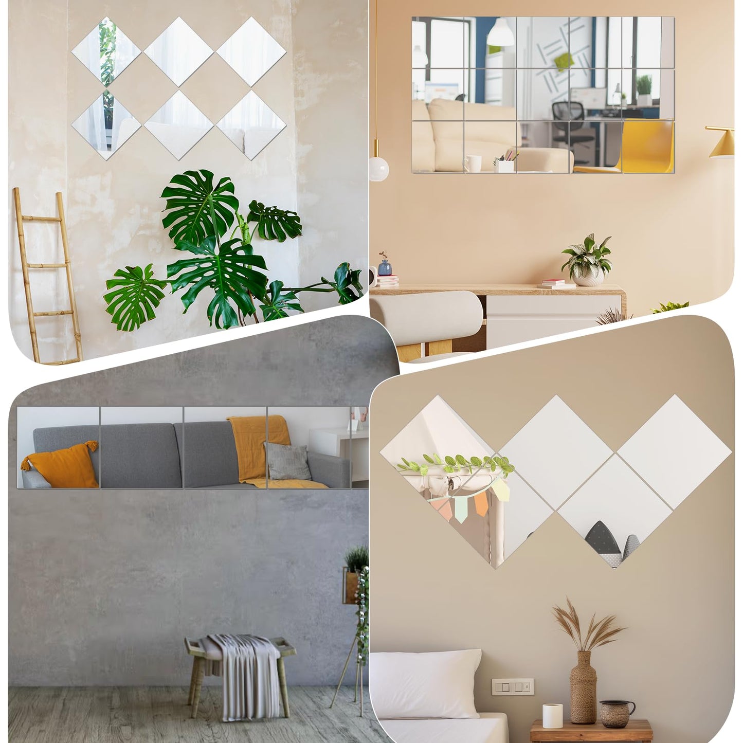 Zelphvt 16 Packs Home Gym Mirrors 12'' x 12'' Wall Mounted Mirror Tiles, Square Large Wall Mirror Frameless Full Length Mirror for Home Gym, Bedroom, Door, Bathroom, Living Room