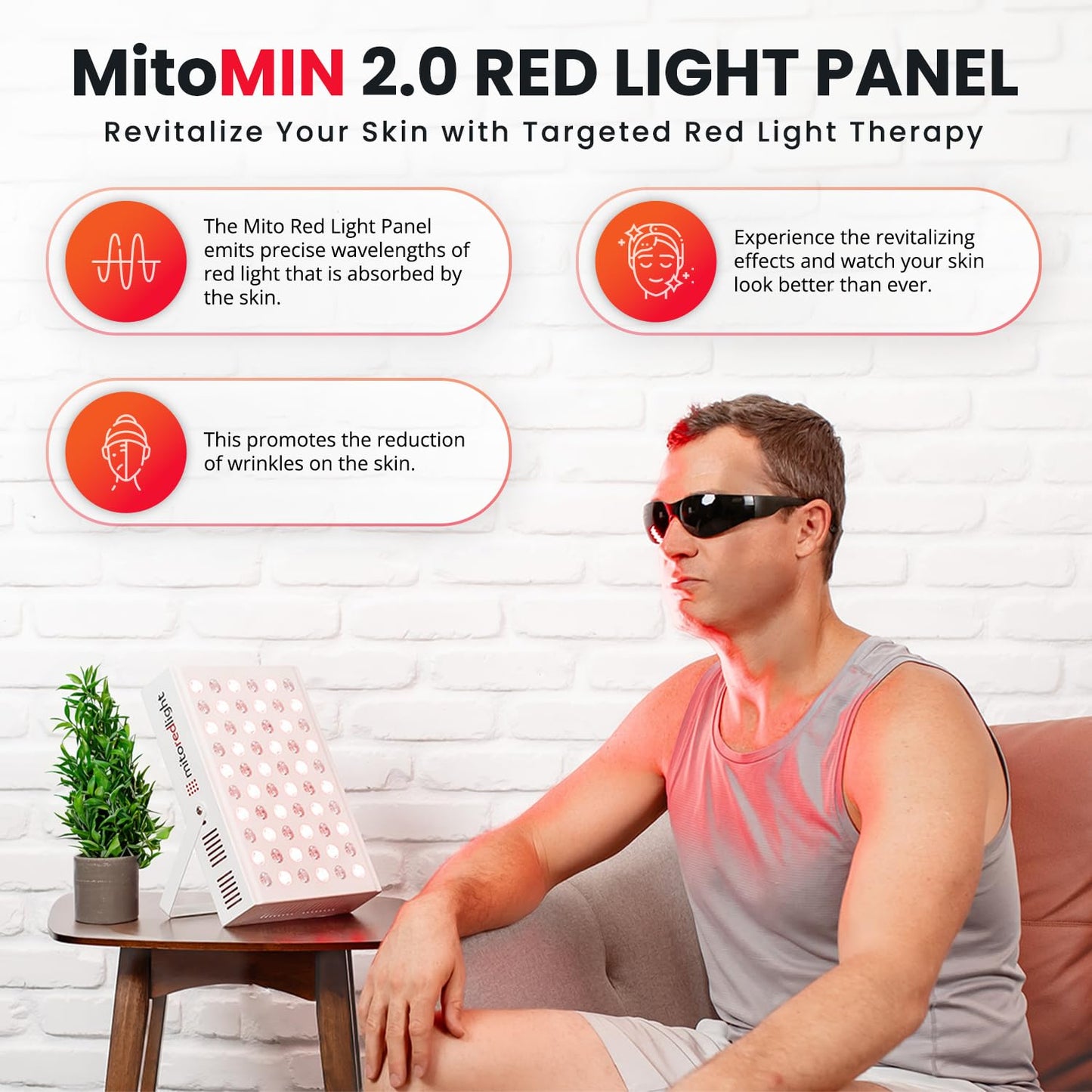 Mito Red Light – MitoMIN 2.0 Red Light Panel – Red Light Therapy for Face and Neck – Red Light & Near Infrared Red Light Therapy – At-Home Red Light Therapy for Body