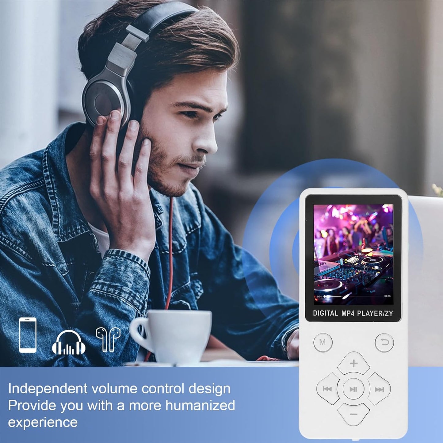 Jectse MP3 1.8 Inch Mp3 128GB Player with Bluetooth, HiFi Sound Screen Portable Music Player Digital Audio Player Noise