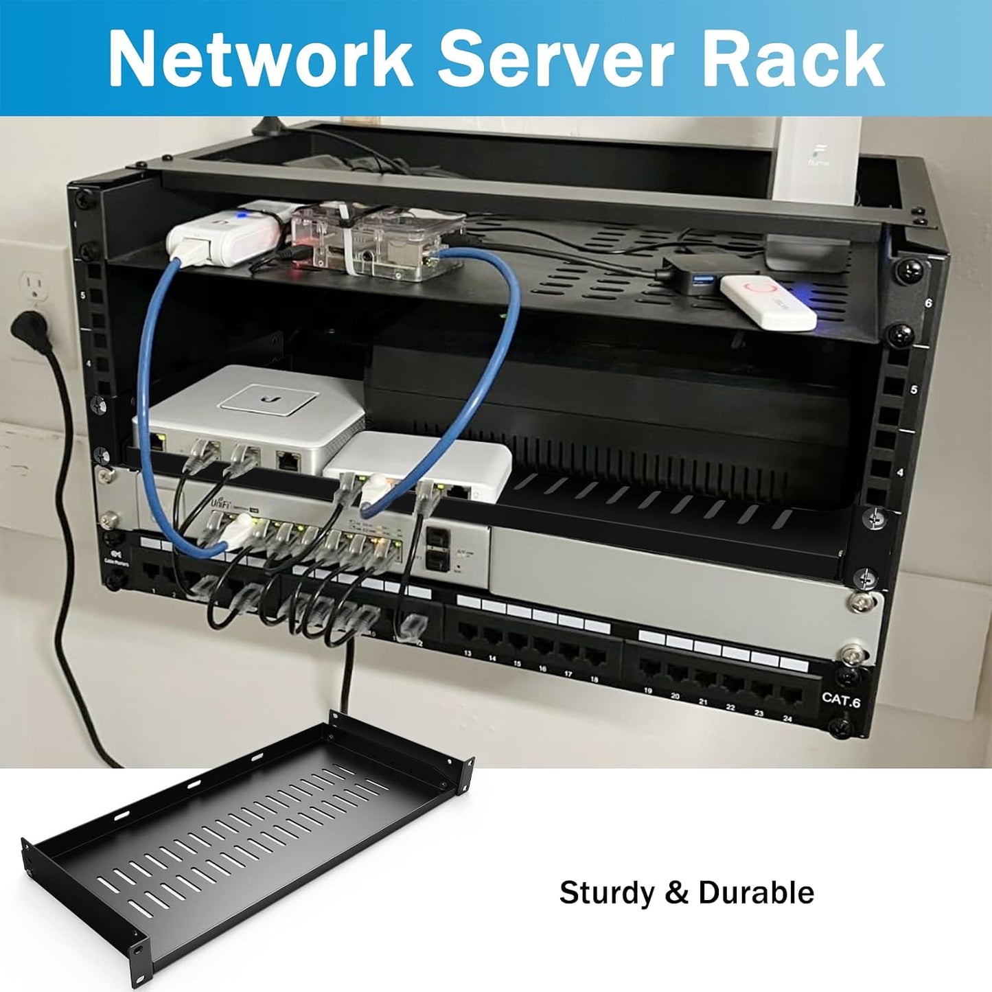 Fengone 1U 8" (203mm) 19" Server Rack Mount Shelf Network Rack Shelf Suitable for Network Equipment Racks and Cabinets