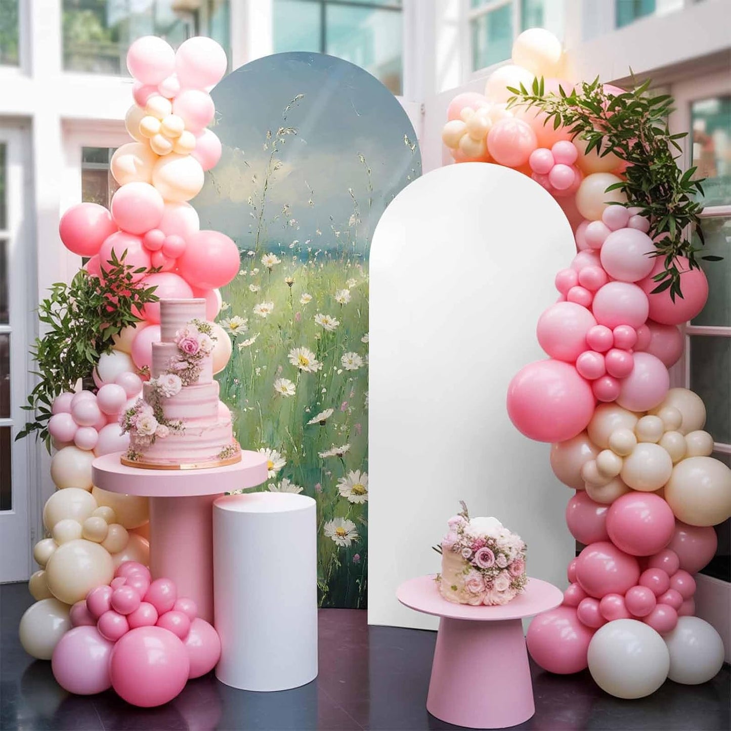 Jnbasdffb 6.6 Spring Floral Wedding Arch Cover,Stretchy Spandex Arch Backdrop Stand Covers FT,Whit Green Flowers Modern