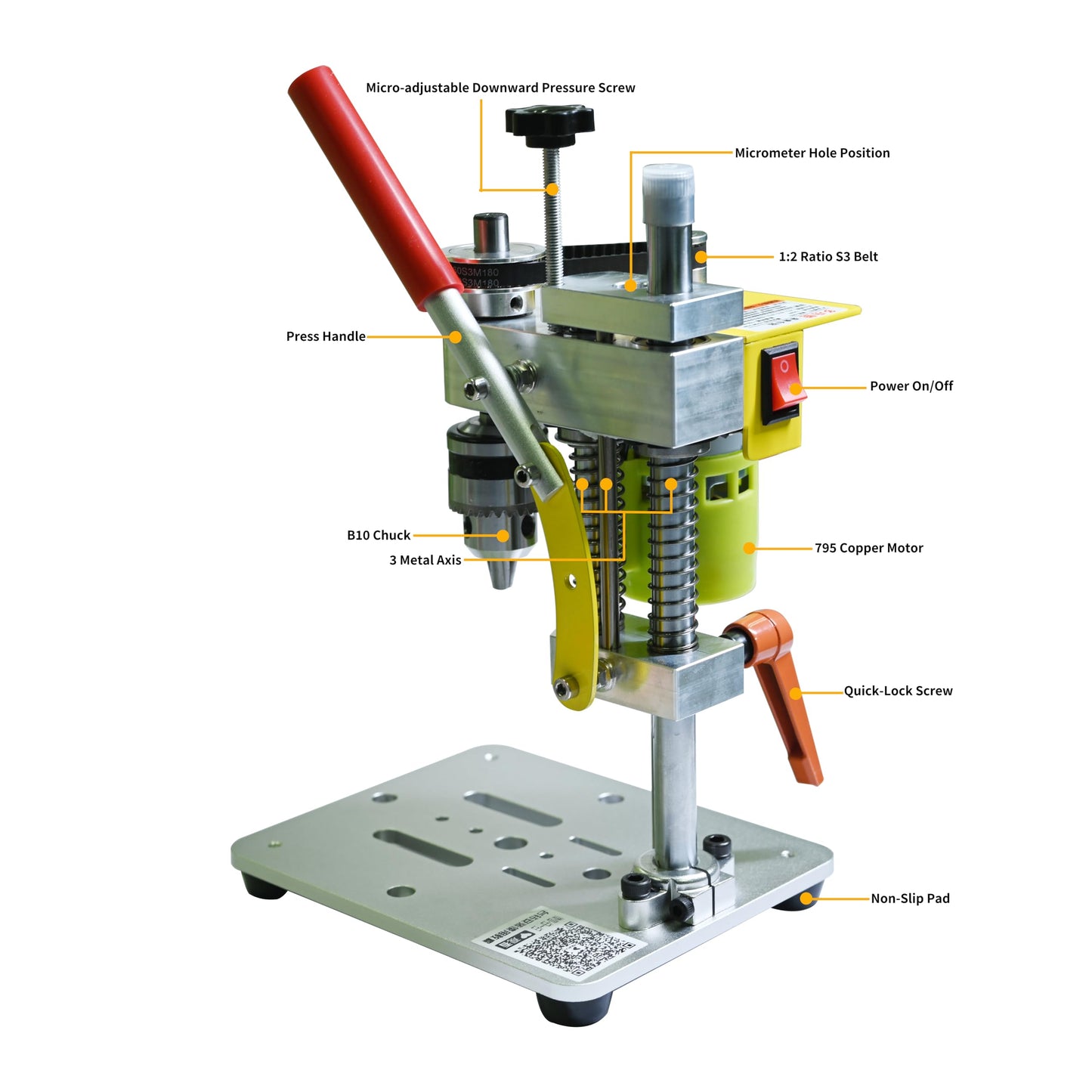 Electric Mini Bench Top Drill Press, 7 Speed Drilling Machine w/ B10 Chuck for 0.6-6mm Bits, Mefape DIY Metal Woodworking Jewelry Drill Tool