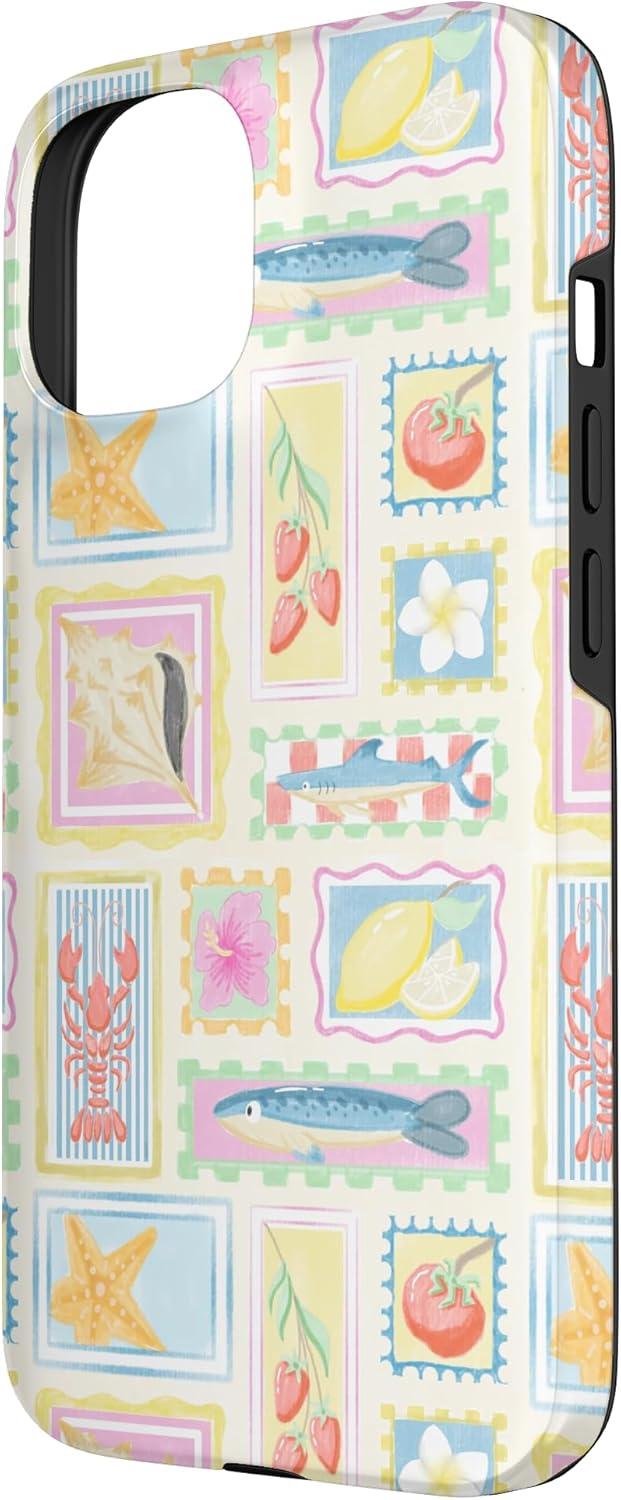 Beachy Summer Lobster Sardine Fish Coastal Collage 15 Aesthetic Case for iPhone