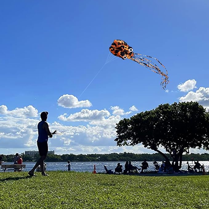 Octopus Kites for Kids & Adults Easy to Fly, 24”x 158” Large Soft Kite Kit for Boys and Girls, Single Line 3D Beach Kite Set for Teens,Perfect for Outdoor Activities