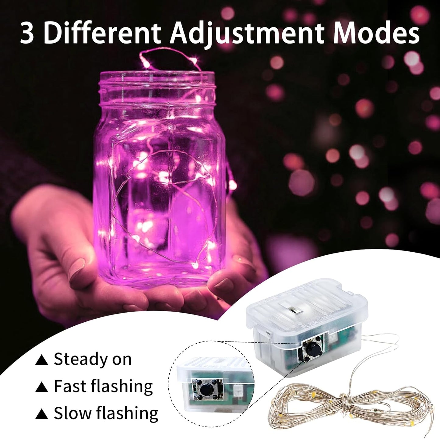 Skiennix 8 Pack Pink Fairy Lights - 7Ft 20 LED Twinkle String Lights | Battery Operated & Waterproof for Parties, Weddings, and Holidays