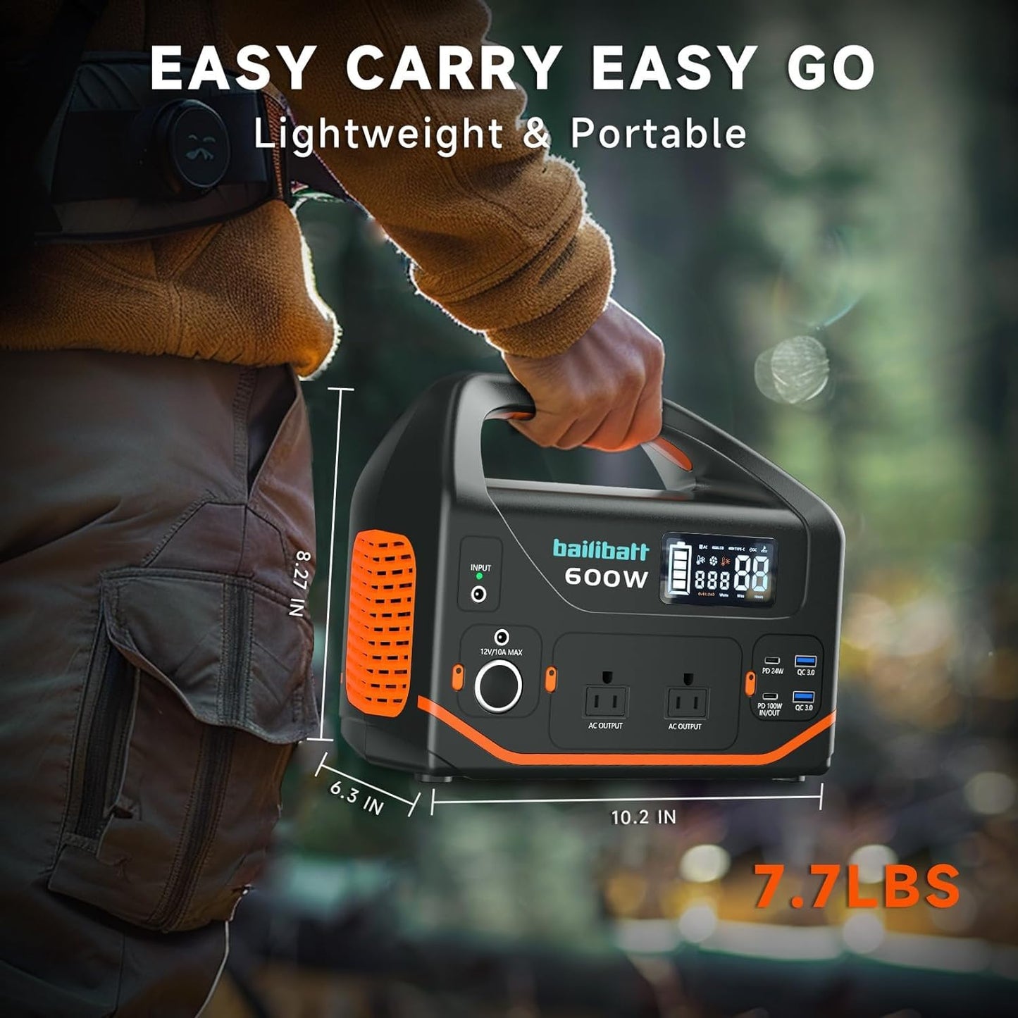 Portable Power Station 600W 293Wh Camping Lithium Battery, Portable Generator for Home Use Emergency Power Station Backup Travel Outdoor 100W PD & 110V Pure Sine Wave AC Outlet