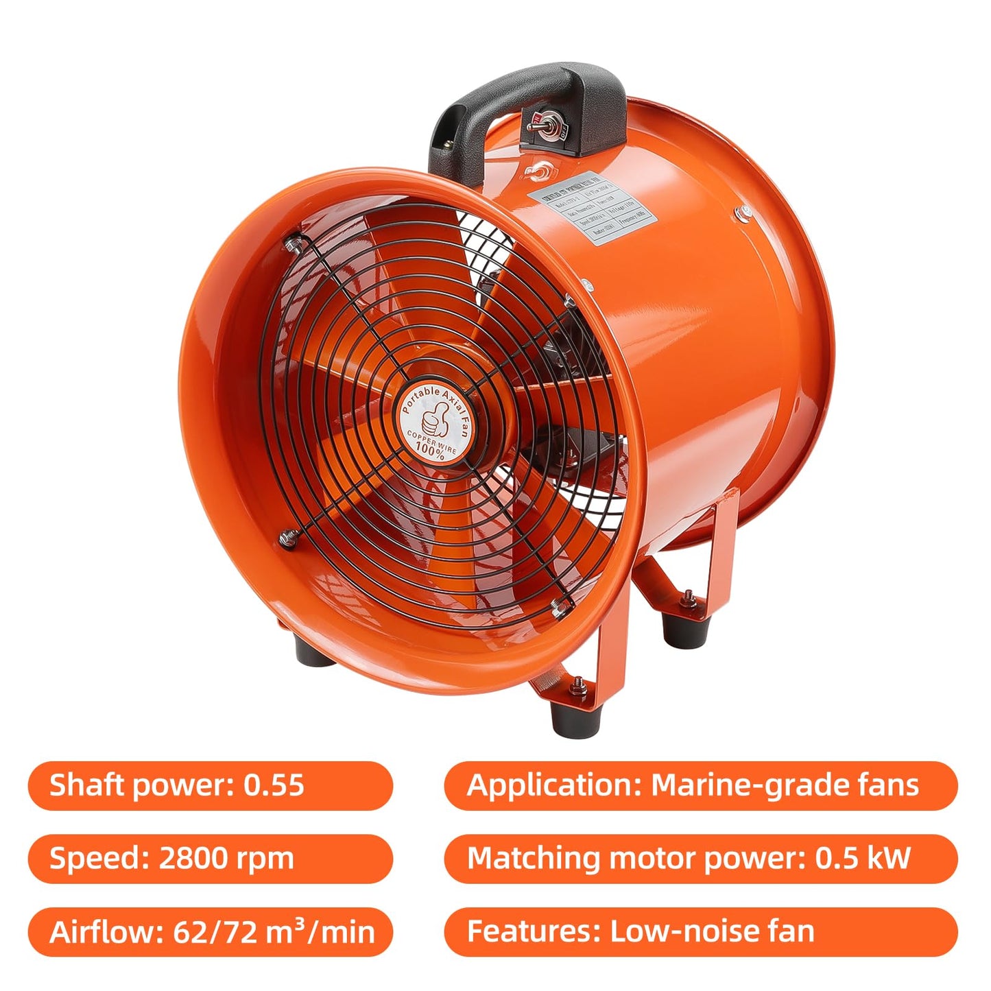 SZMiNiLED Portable Exhaust Blower Fan:12 inch Professional Industrial Exhaust Fan 3198CFM 585W Quiet Air Mover Portable Duct Ventilator for Utility Garage Commercial Basement Workshop Extractor Human