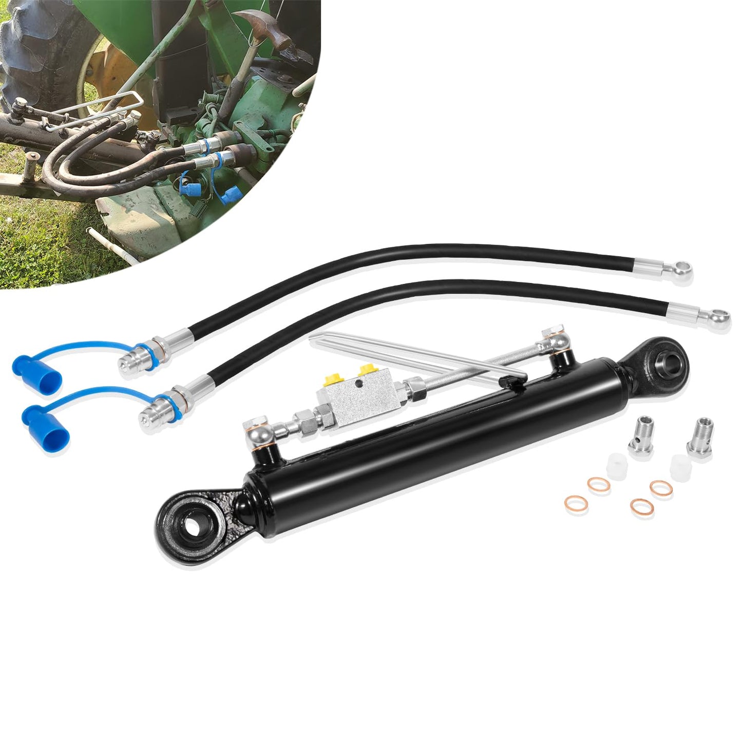 Universal Replacement for Hydraulic Top Link Cat. 1-1 with Block 20 7/8” - 31 7/8” with 2 x Hose and a Dual Check Vavle, Fits for Tractors, Excavators