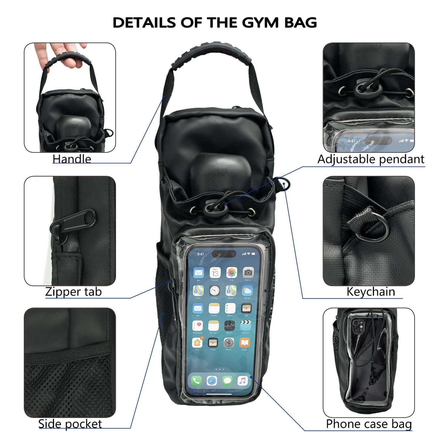 JMIAOCC Magnetic Gym Bag for Men & Women - Adjustable Strap，Small Gym Bag，Magnetic Large Water Bottle Holder - Ideal for Fitness, Travel & Sports