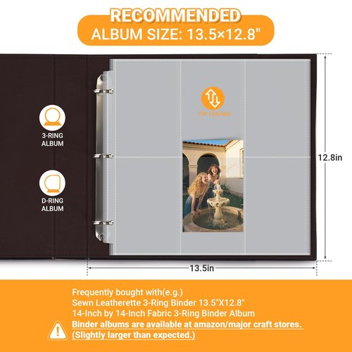 4x6 Photo Album Refill Pages for 3 Ring Binder, 20 Pack Vertical Clear Plastic Photo Sleeves, Holds 240 Photos, Acid-Free Page Protectors, Large Capacity Family Wedding Anniversary Baby Picture Albums