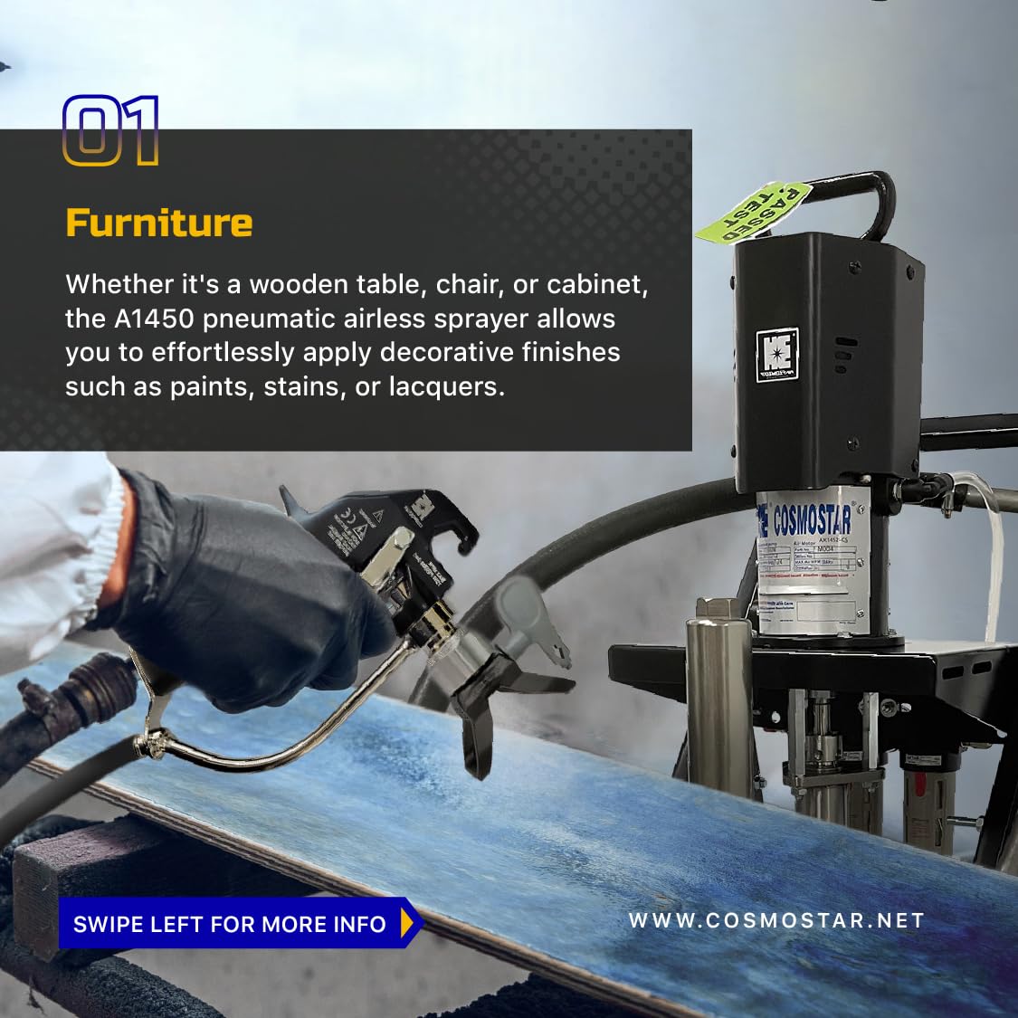 Cosmostar AX1450 23:1 Pneumatic Airless Sprayer, Airless Paint Sprays, Cart Mount Set with Airless Spray Gun, Spray Tips and High Pressure Paint Hose.…