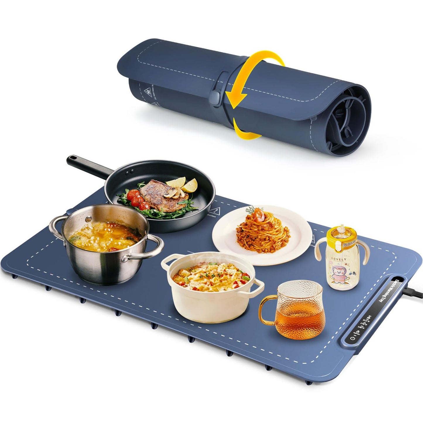 Food Warming Mat, Full Surface Heating Silicone Electric Warming Tray with 3 Level Temperature Settings, Auto Shut-Off, Foldable Roll Up Food Warmer for Parties Buffets, Gatherings