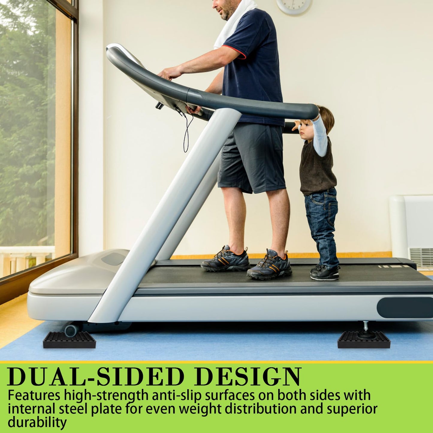 4 Pack Exercise Equipment Mat, Heavy Duty Thick Steel Embedded Rubber Pad, for Treadmills, Washing Machines, dryers, Non Slip Noise Reduction, 4 x 4 x 0.8 Inches