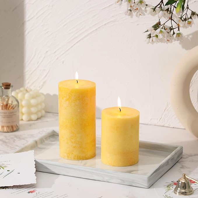 3x6 inch Yellow Pillar Candles Set of 3, Unscented Pillar Candle, Dripless and Smokeless Large Candles, Candle for Home Decor, Dinner Table,Weddings, Holidays
