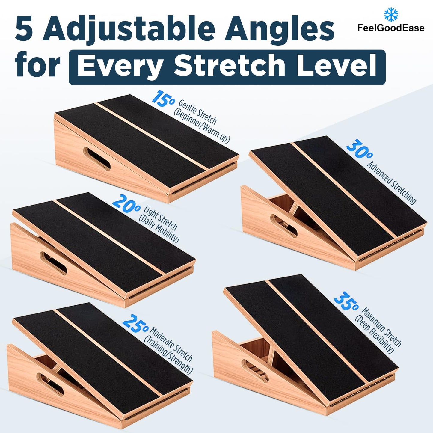 Wooden Slant Board for Calf Stretching with 5 Adjustable Angles, 500 lbs Capacity – Stable Non-Slip Calf Stretcher Incline Board – Calf Stretch Board for Mobility, Knee Pain Relief, Squats & Poster
