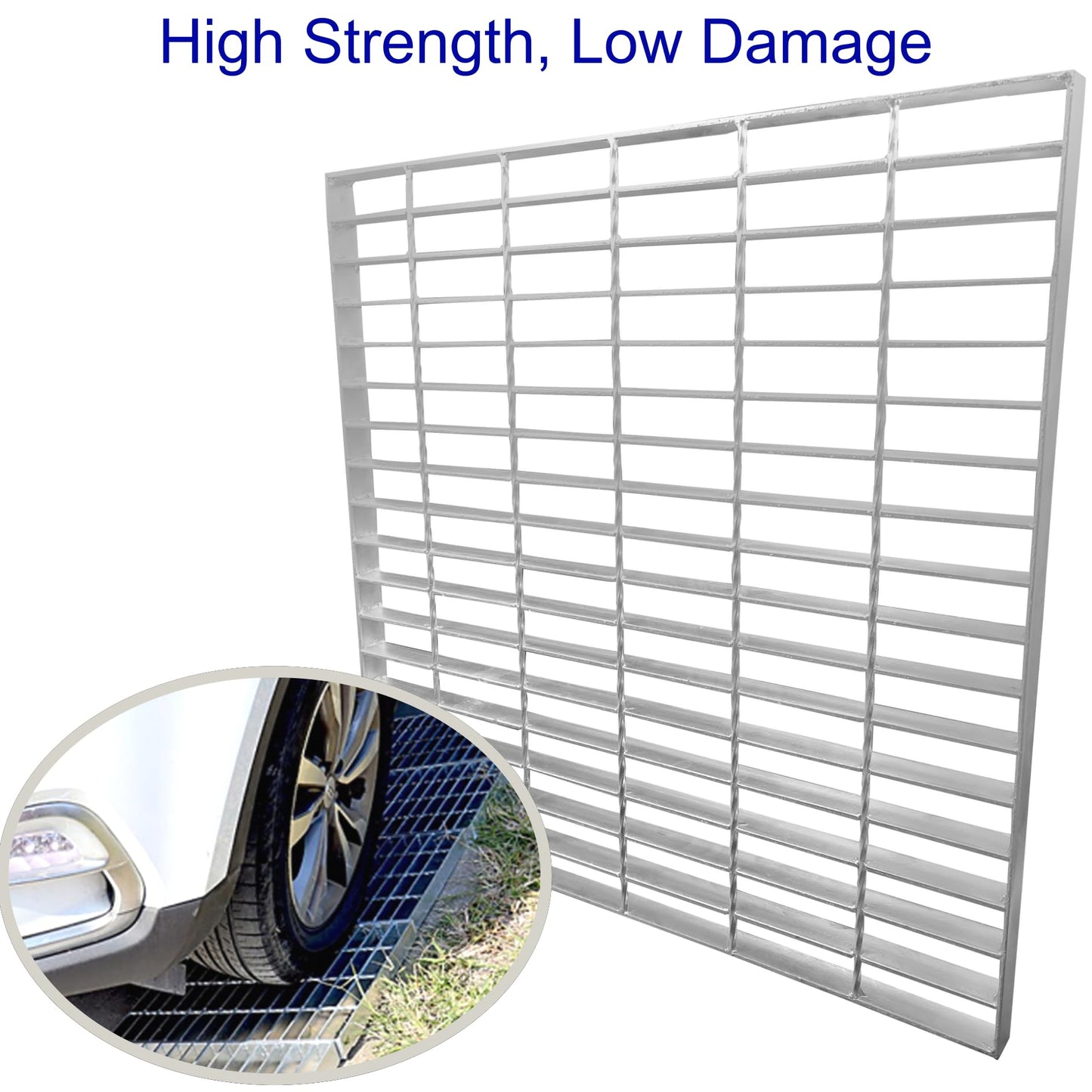 MOSINSBO Galvanized Steel Drain Grate 24x24 in for NDS Catch Basin, B-Class 28100 lbs Heavy-Duty Outdoor Driveway Trench Drainage Grate, Silver Square Replacement Metal Channel Sewer Cove